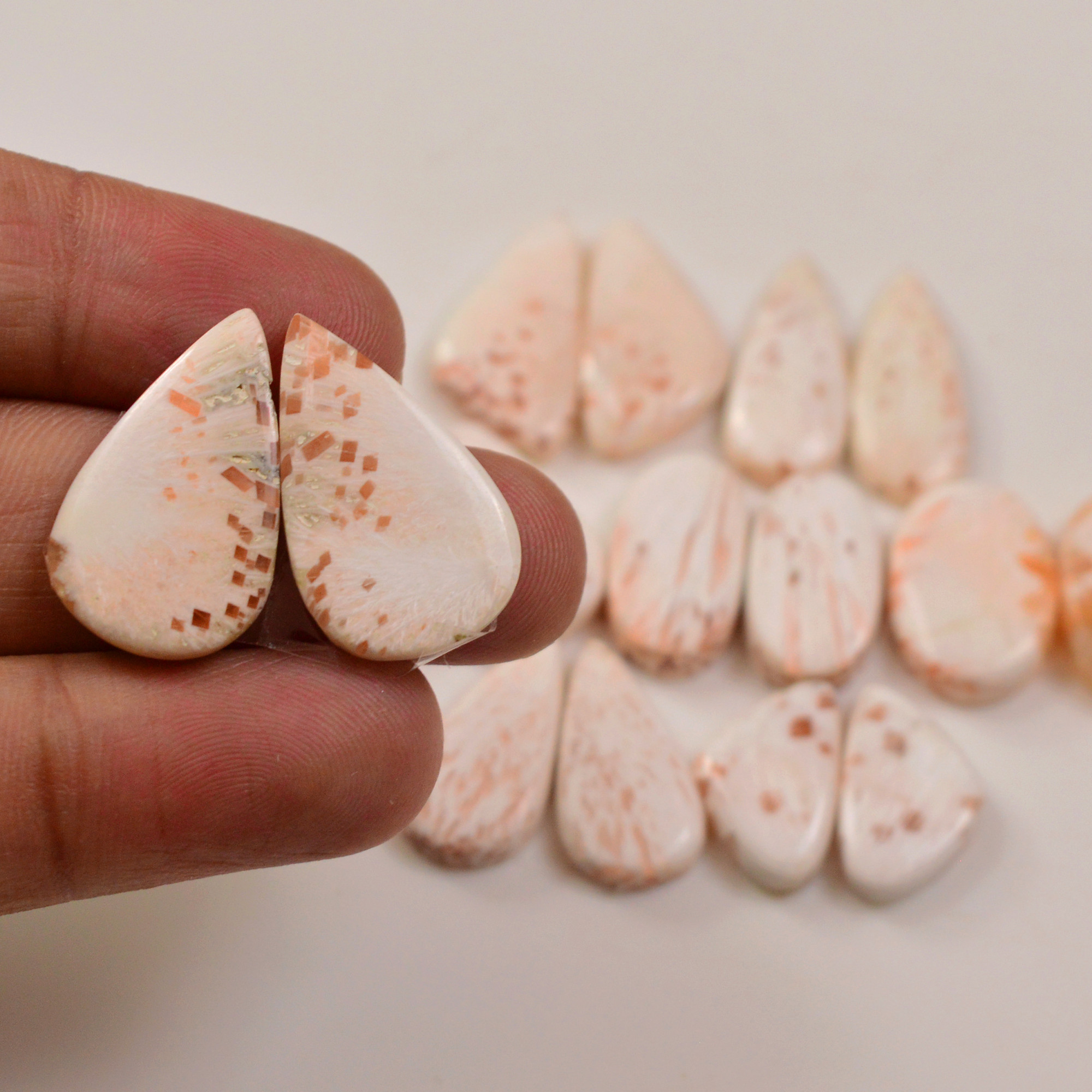 8 Pairs 93Cts Natural Pink Scolecite gemstone Cabochons Pairs lot for Jewelry Making  22x10 16x10mm 19747