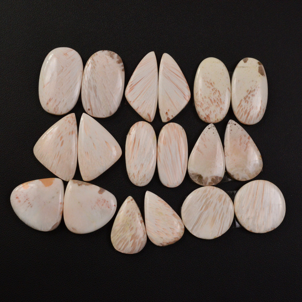 Image of 9 Pairs 141Cts Natural Pink Scolecite gemstone Cabochons Pairs lot for Jewelry Making  22x13 12x12mm #19748