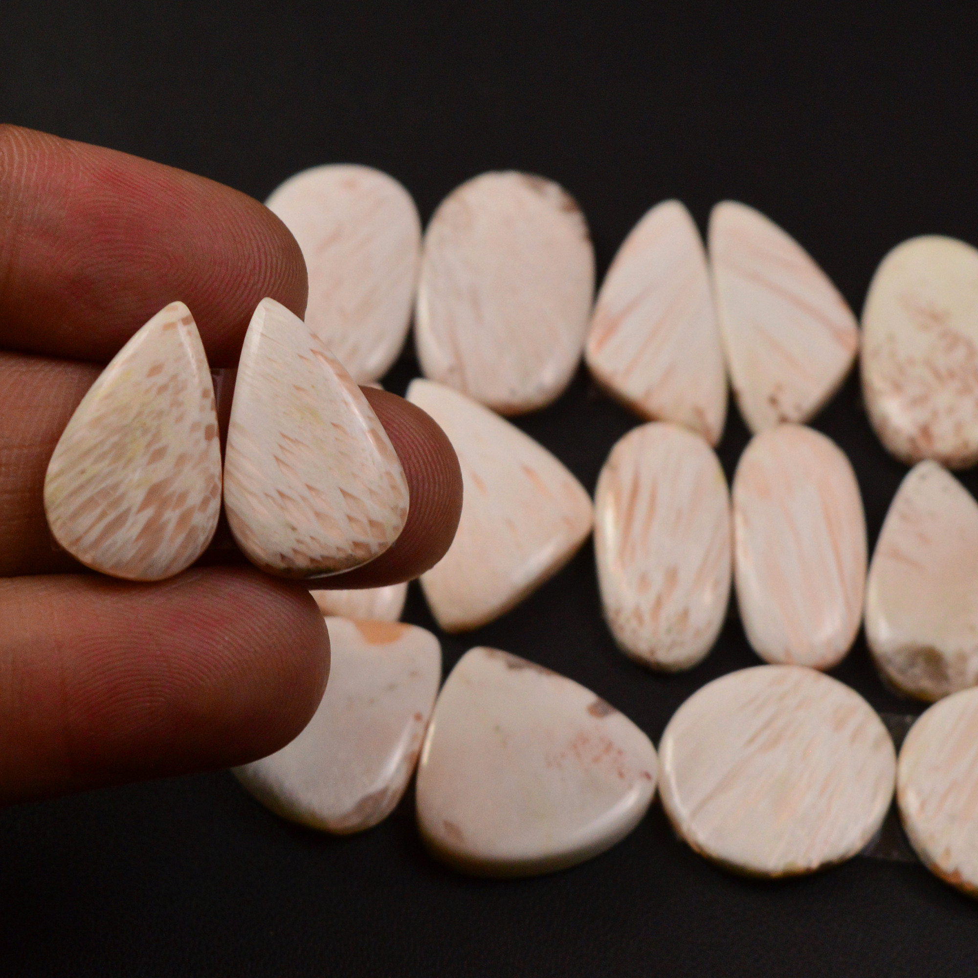 9 Pairs 141Cts Natural Pink Scolecite gemstone Cabochons Pairs lot for Jewelry Making 22x13 12x12mm 19748