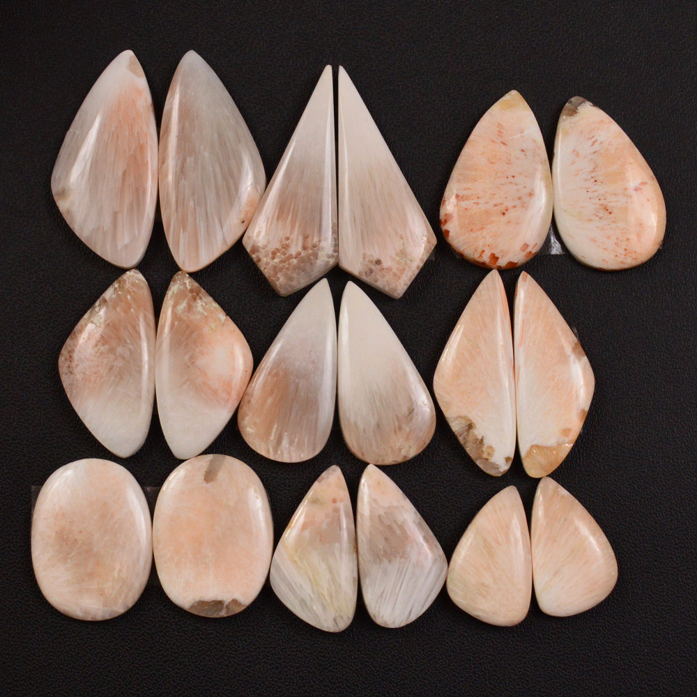 Image of 9 Pairs 138Cts Natural Pink Scolecite gemstone Cabochons Pairs lot for Jewelry Making  31x11 12x9mm #19749