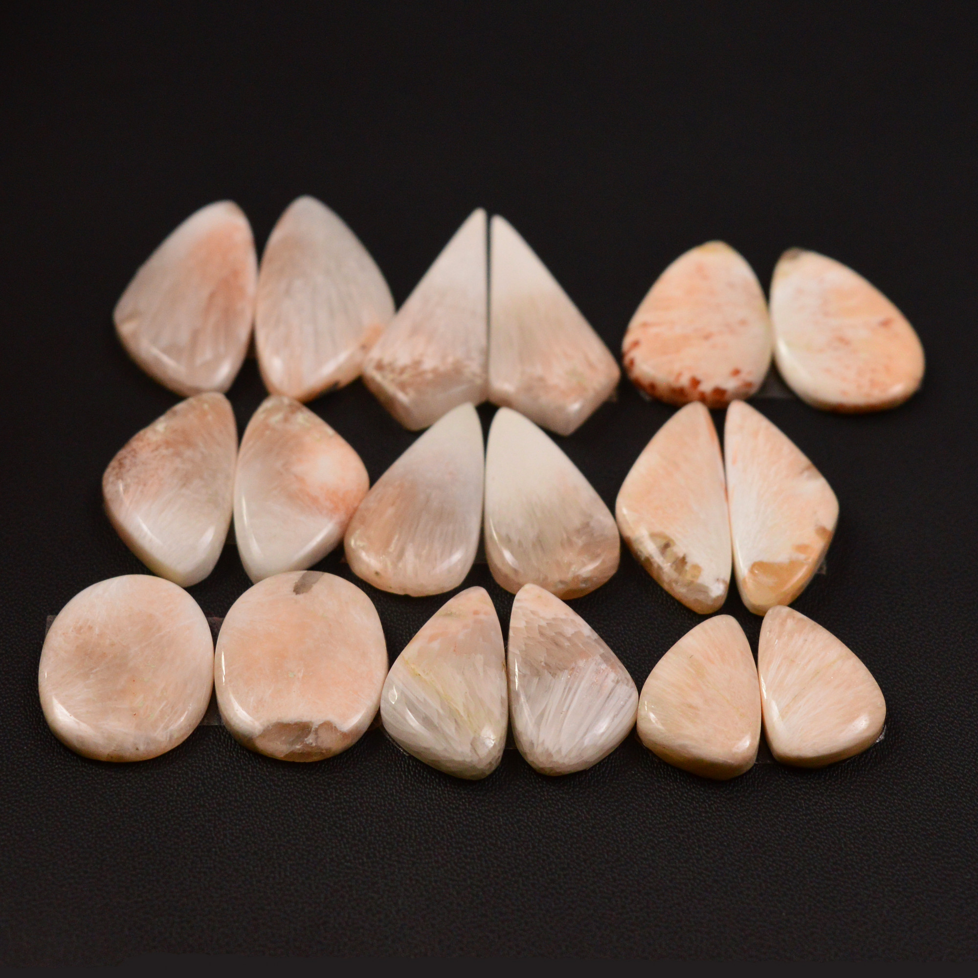 9 Pairs 138Cts Natural Pink Scolecite gemstone Cabochons Pairs lot for Jewelry Making  31x11 12x9mm 19749