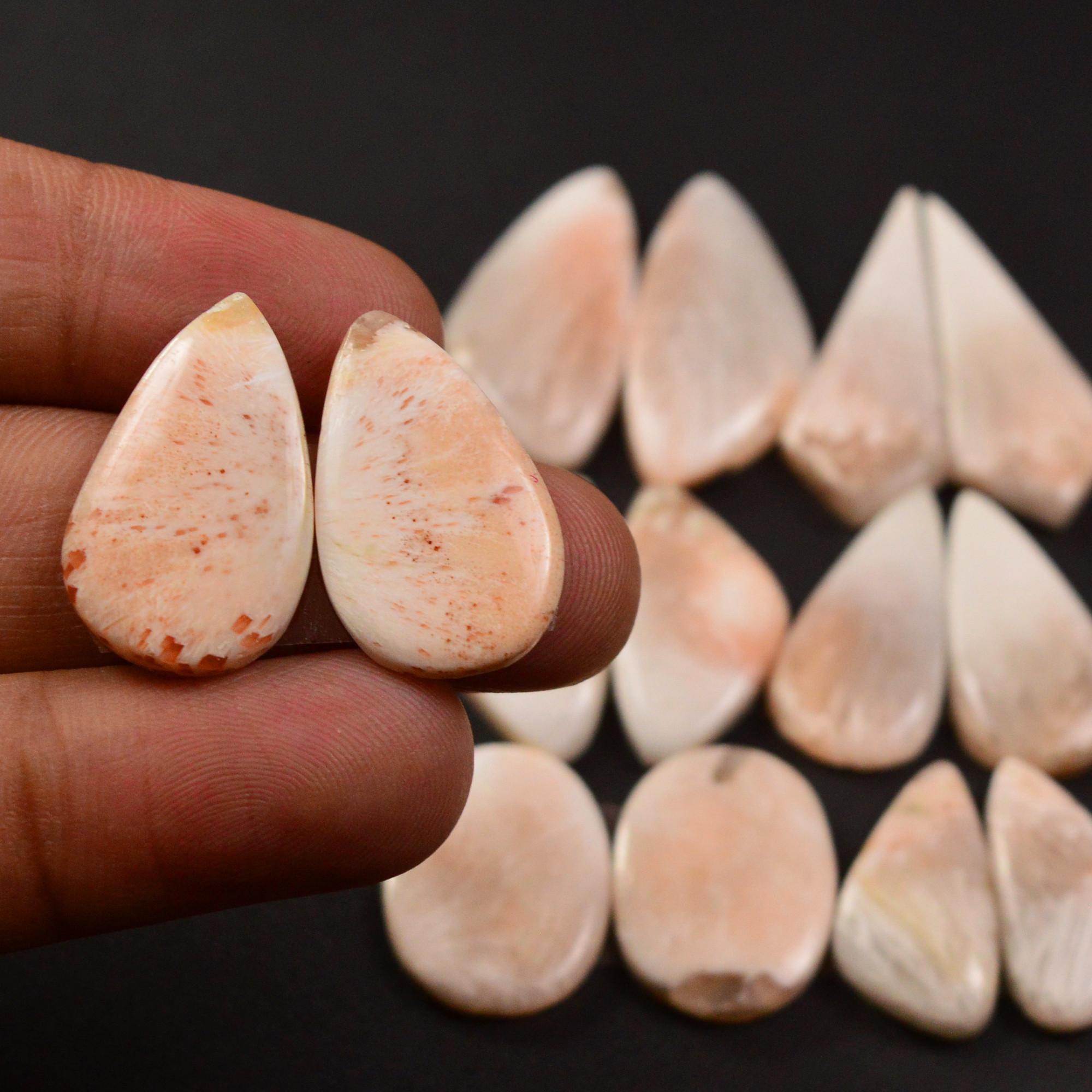 9 Pairs 138Cts Natural Pink Scolecite gemstone Cabochons Pairs lot for Jewelry Making  31x11 12x9mm 19749