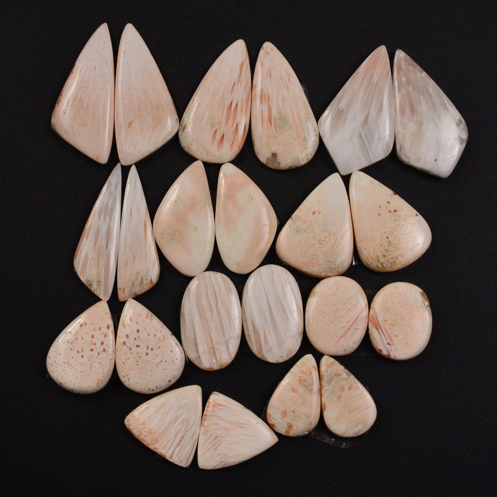 11 Pairs 133Cts Natural Pink Scolecite gemstone Cabochons Pairs lot for Jewelry Making  22x11 13x11mm 19750