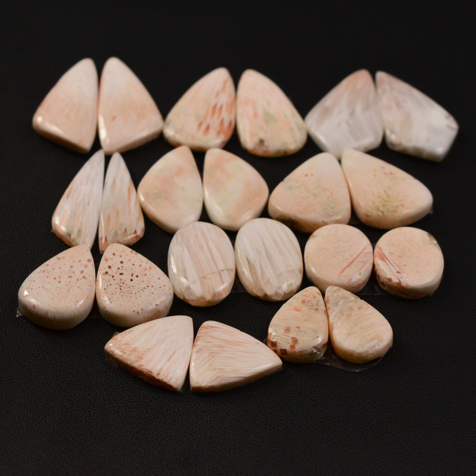 11 Pairs 133Cts Natural Pink Scolecite gemstone Cabochons Pairs lot for Jewelry Making  22x11 13x11mm 19750