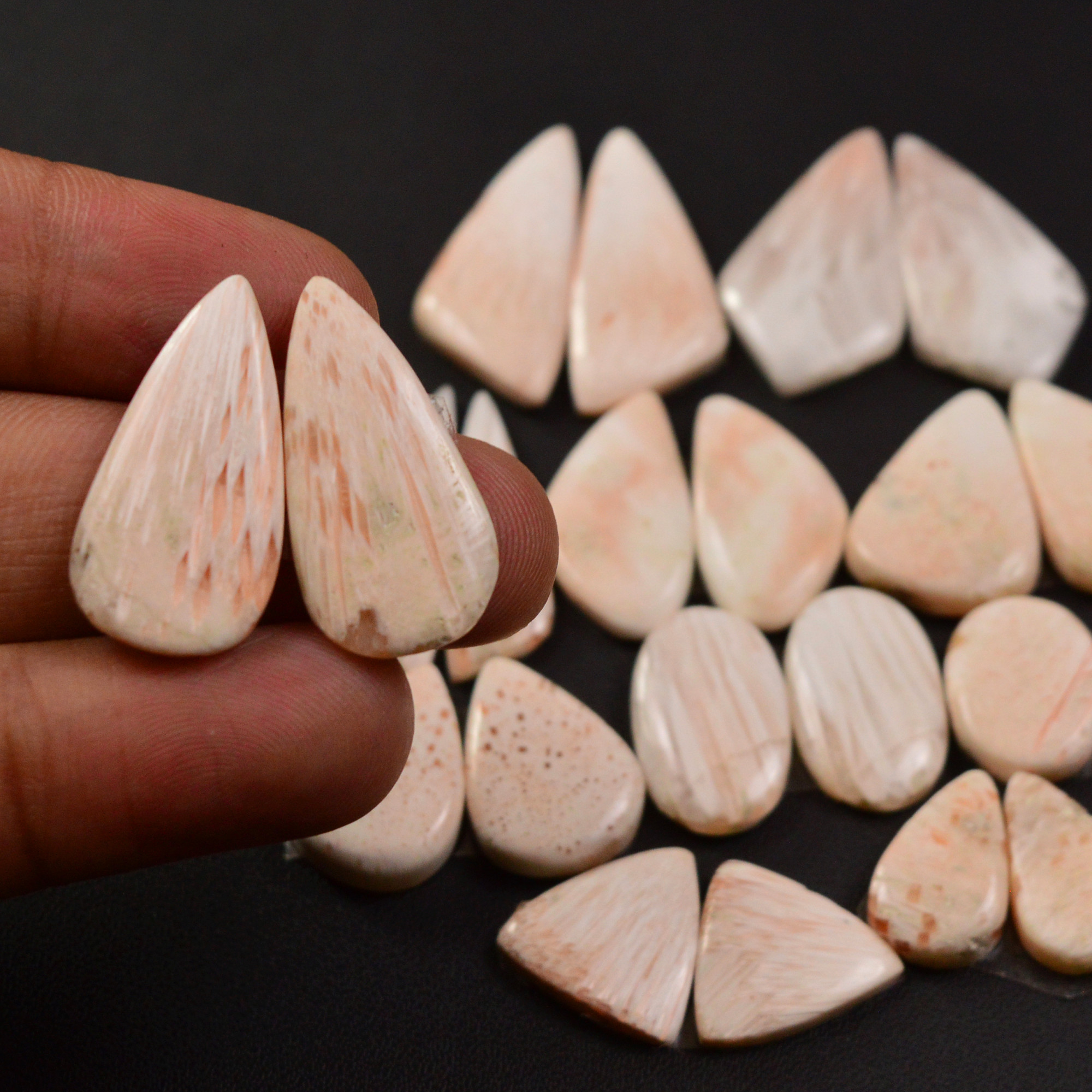 11 Pairs 133Cts Natural Pink Scolecite gemstone Cabochons Pairs lot for Jewelry Making  22x11 13x11mm 19750