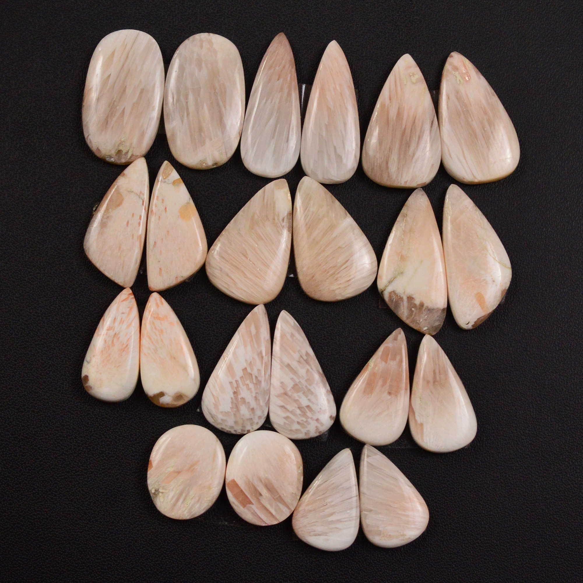 11 Pairs 161Cts Natural Pink Scolecite gemstone Cabochons Pairs lot for Jewelry Making  24x10 15x11mm 19751