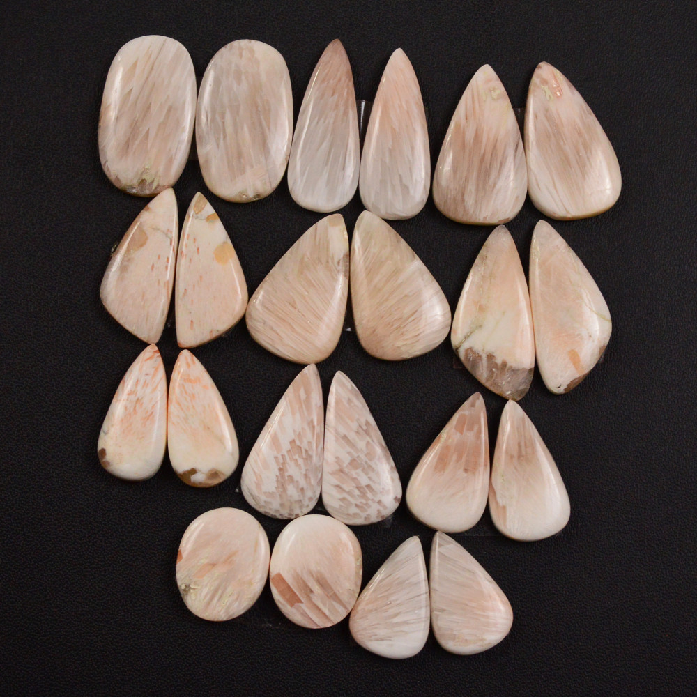 Image of 11 Pairs 161Cts Natural Pink Scolecite gemstone Cabochons Pairs lot for Jewelry Making  24x10 15x11mm #19751