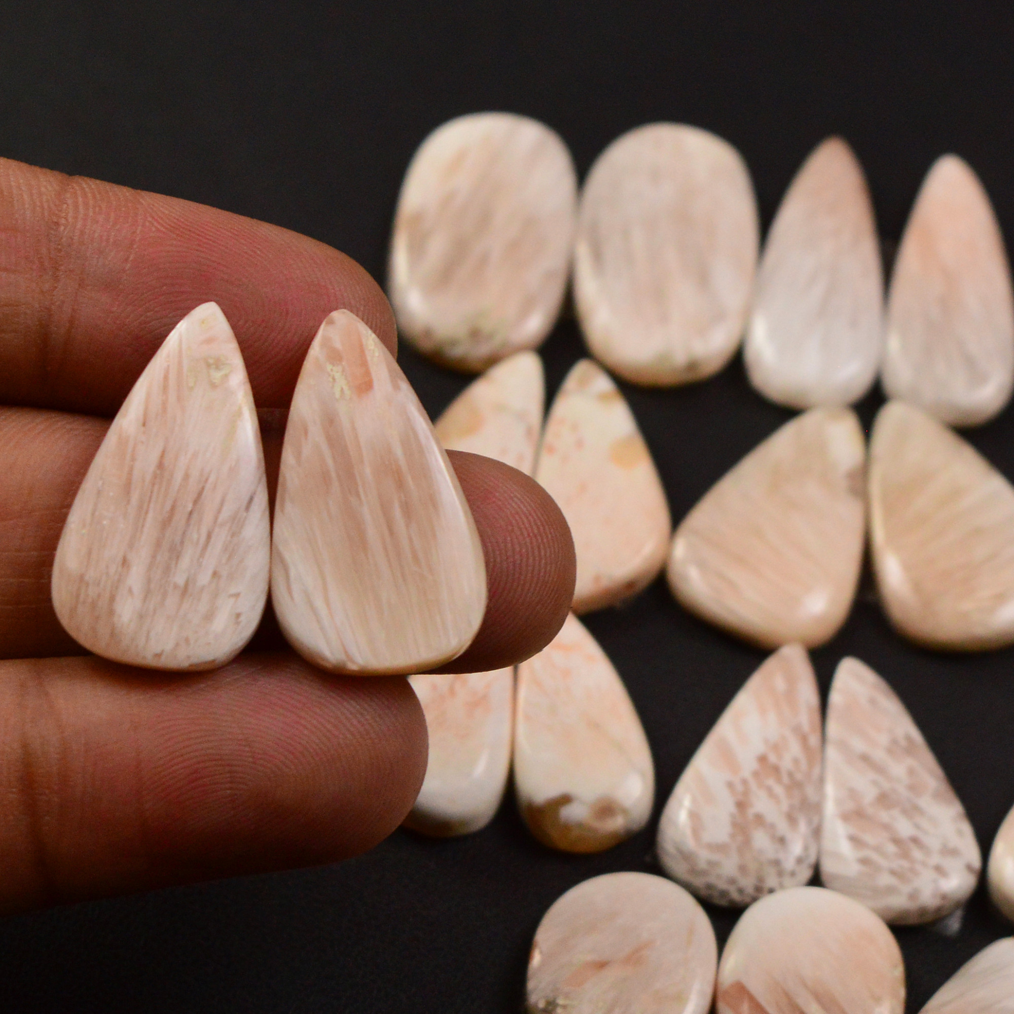 11 Pairs 161Cts Natural Pink Scolecite gemstone Cabochons Pairs lot for Jewelry Making  24x10 15x11mm 19751
