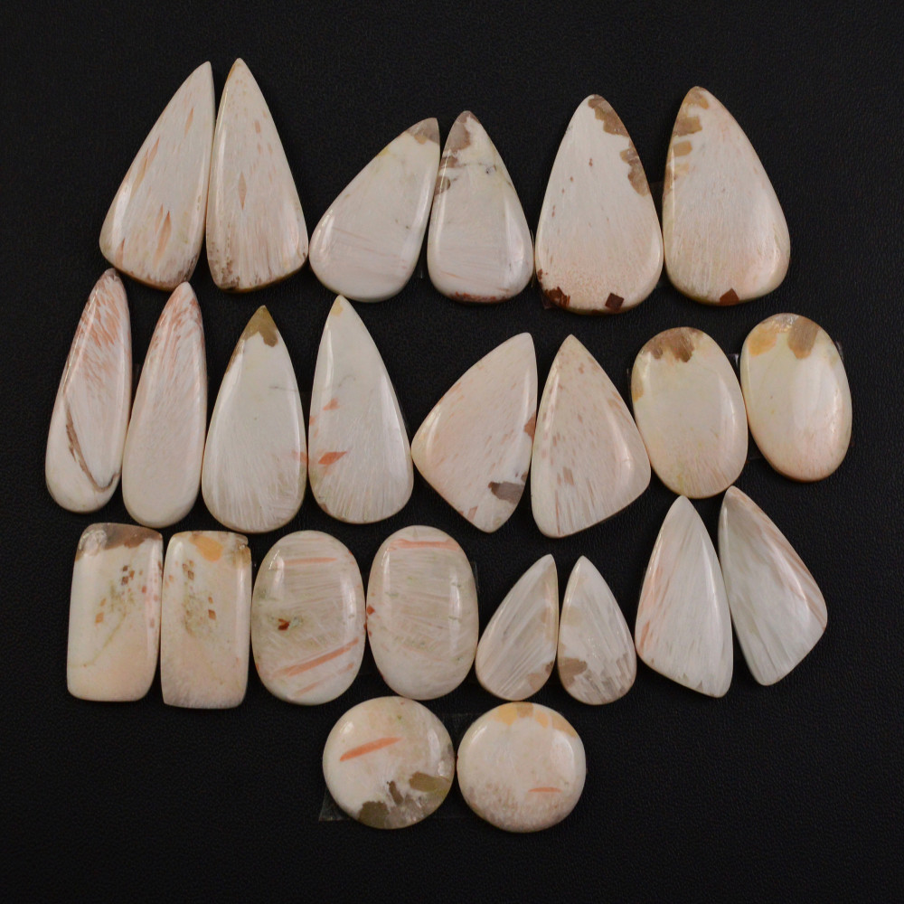 Image of 12 Pairs 169Cts Natural Pink Scolecite gemstone Cabochons Pairs lot for Jewelry Making  27x10 15x6mm #19752