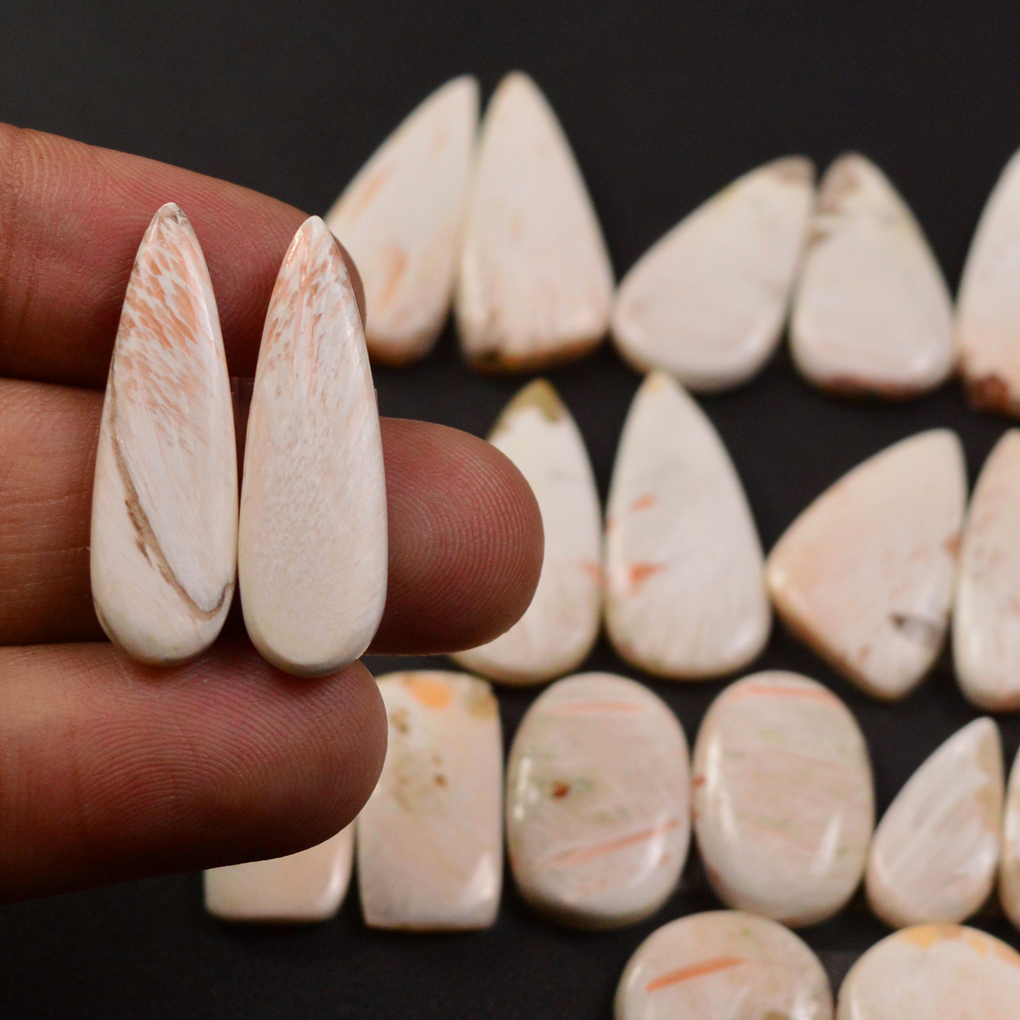 12 Pairs 169Cts Natural Pink Scolecite gemstone Cabochons Pairs lot for Jewelry Making 27x10 15x6mm 19752