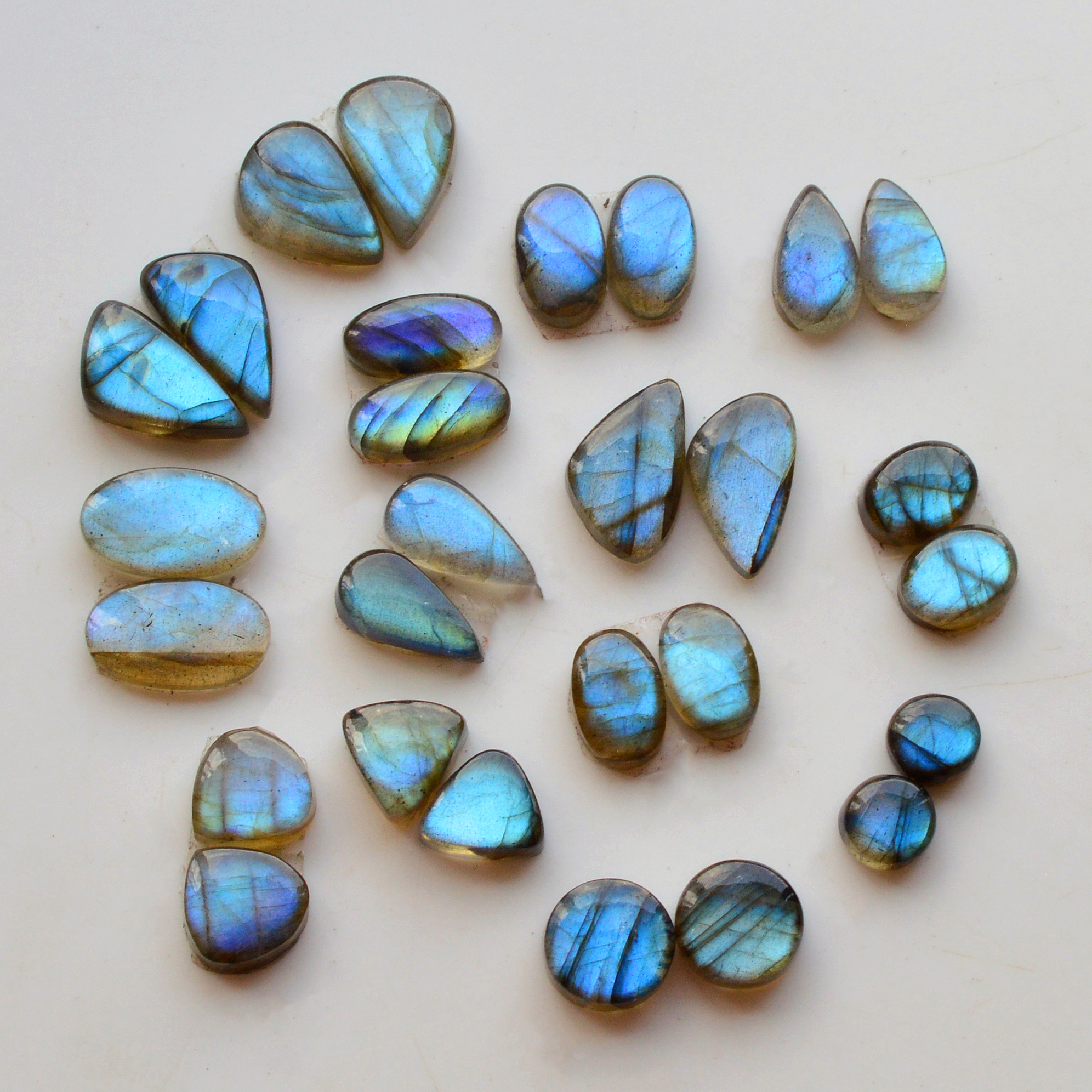 14 Pair 95Cts Natural Labradorite Pair Gemstone Lot for jewellery making 16x8 7x7mm 19756