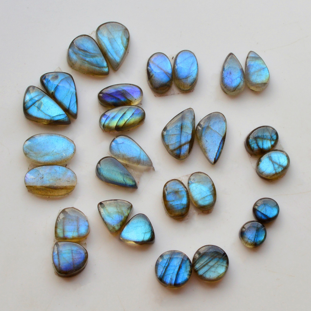 Image of 14 Pair 95Cts  Natural Labradorite Pair Gemstone Lot for jewellery making  16x8 7x7mm #19756