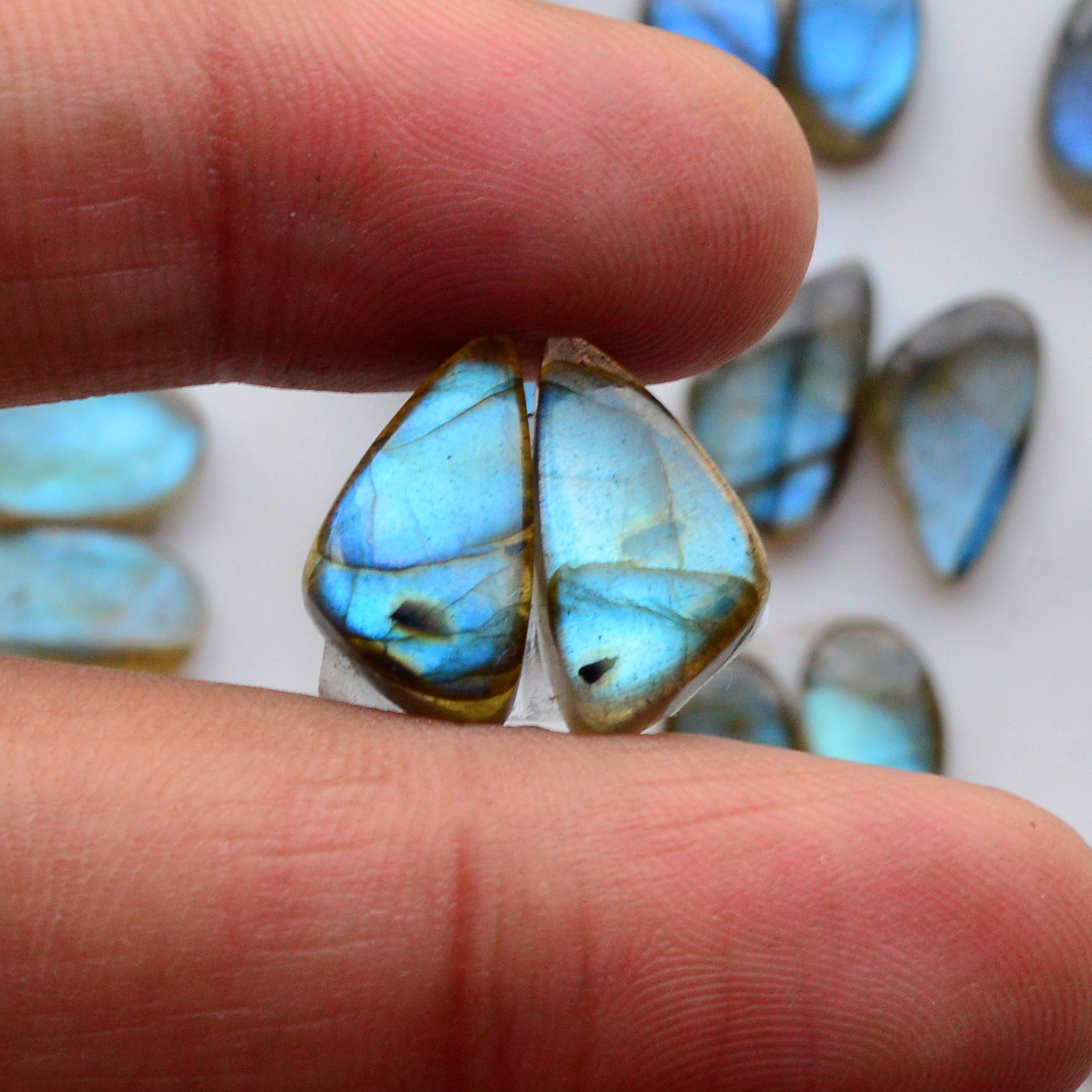 14 Pair 95Cts Natural Labradorite Pair Gemstone Lot for jewellery making 16x8 7x7mm 19756