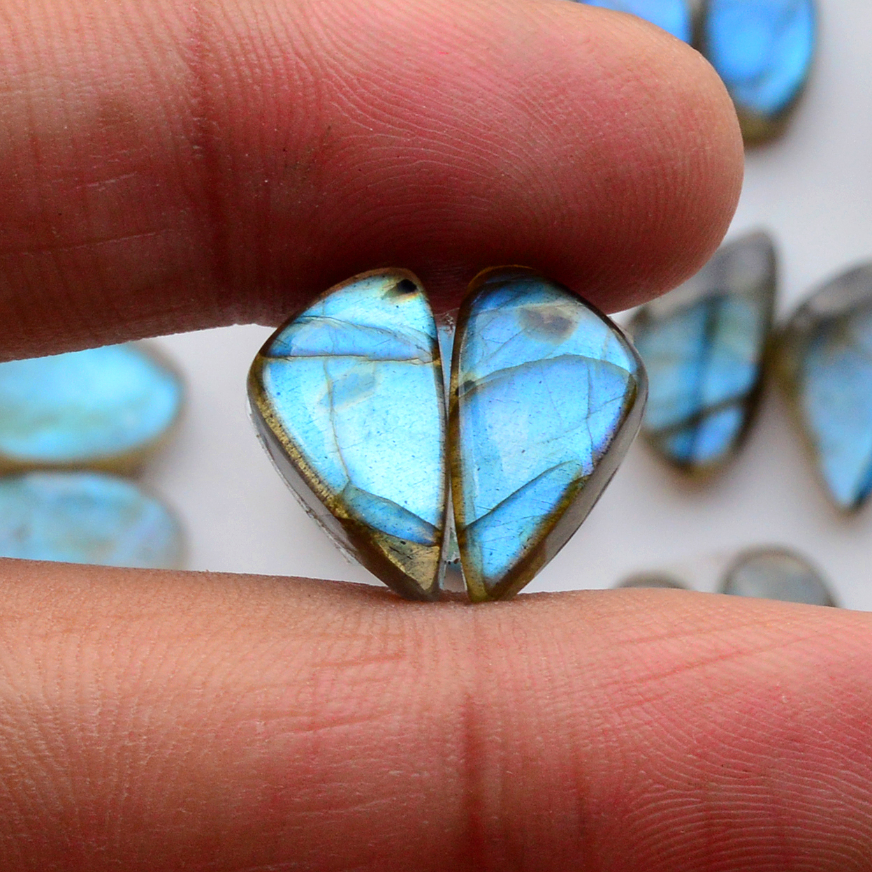 14 Pair 95Cts  Natural Labradorite Pair Gemstone Lot for jewellery making  16x8 7x7mm 19756