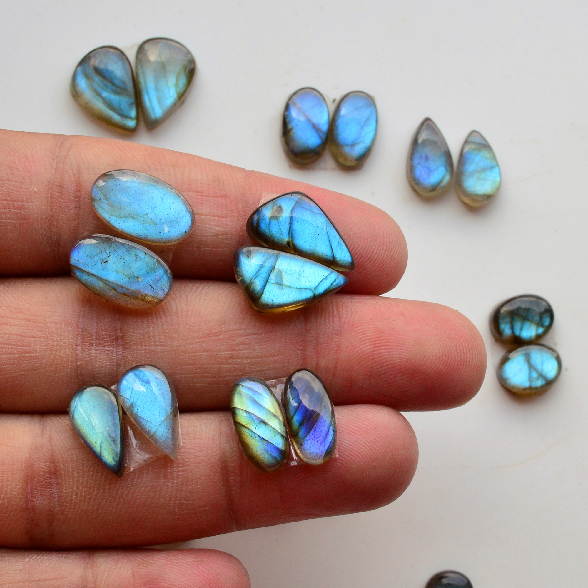 14 Pair 95Cts  Natural Labradorite Pair Gemstone Lot for jewellery making  16x8 7x7mm 19756
