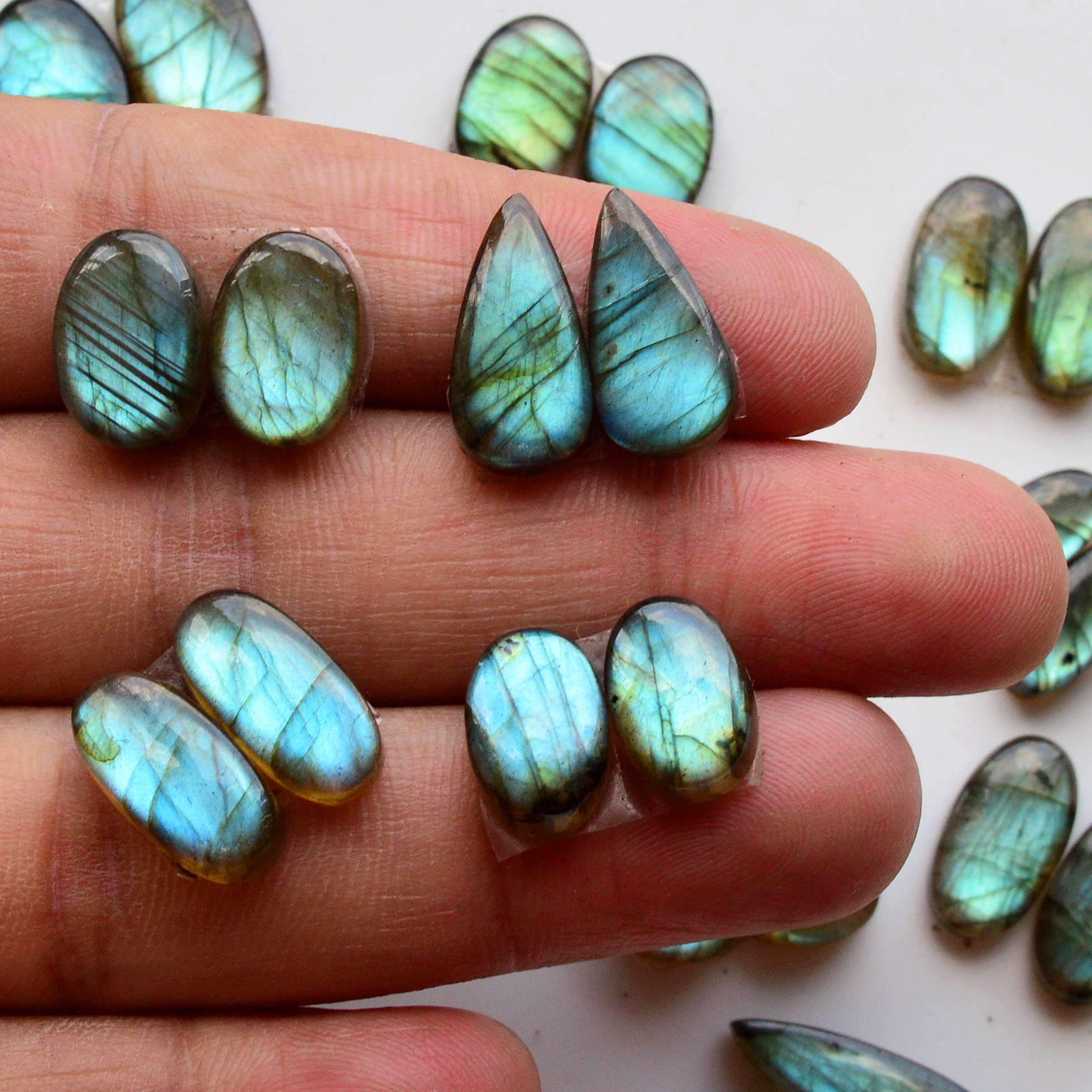 14 Pair 140Cts Natural Labradorite Pair Gemstone Lot for jewellery making 18x6 12x8mm 19757