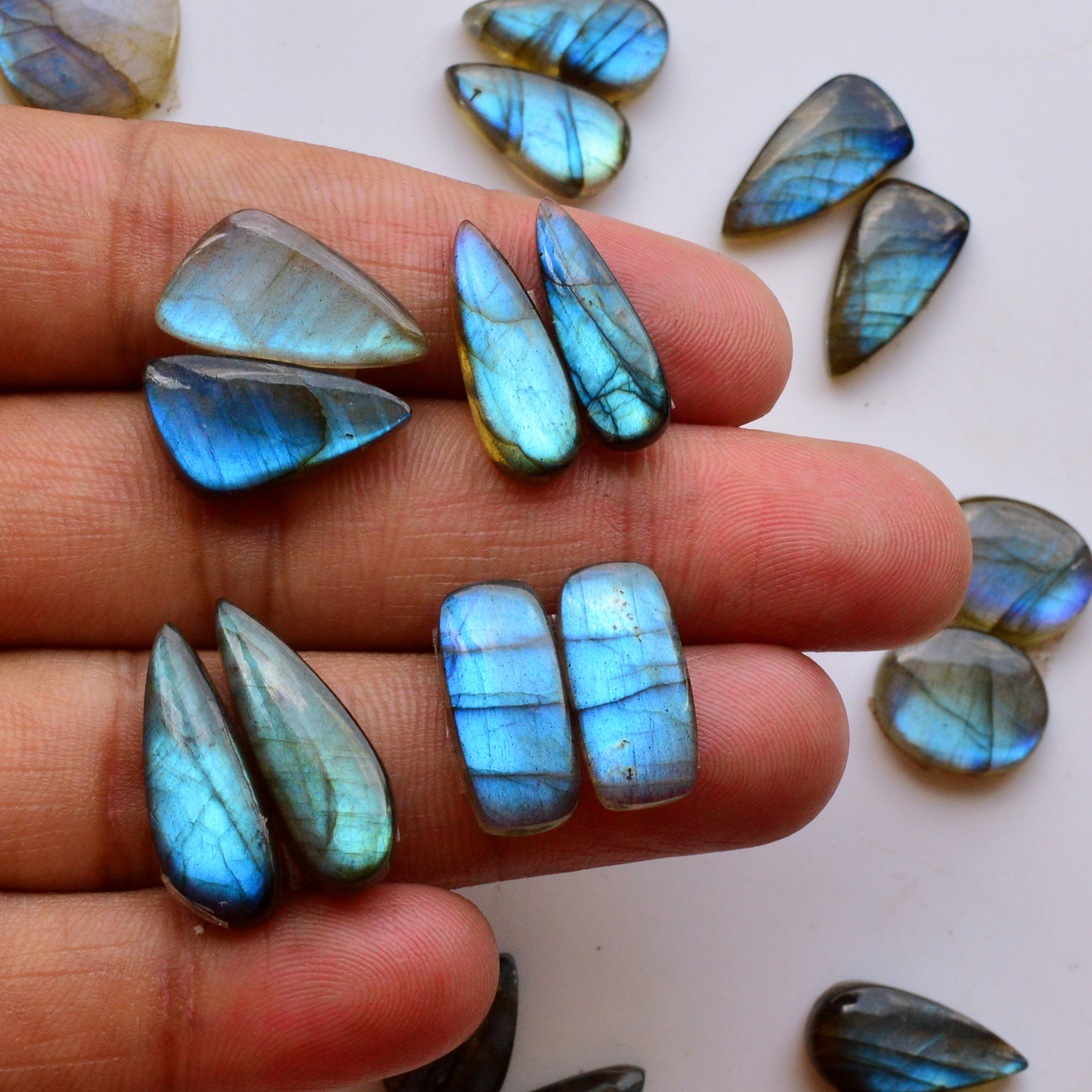 13 Pair 155Cts  Natural Labradorite Pair Gemstone Lot for jewellery making  22x8 12x12mm 19758