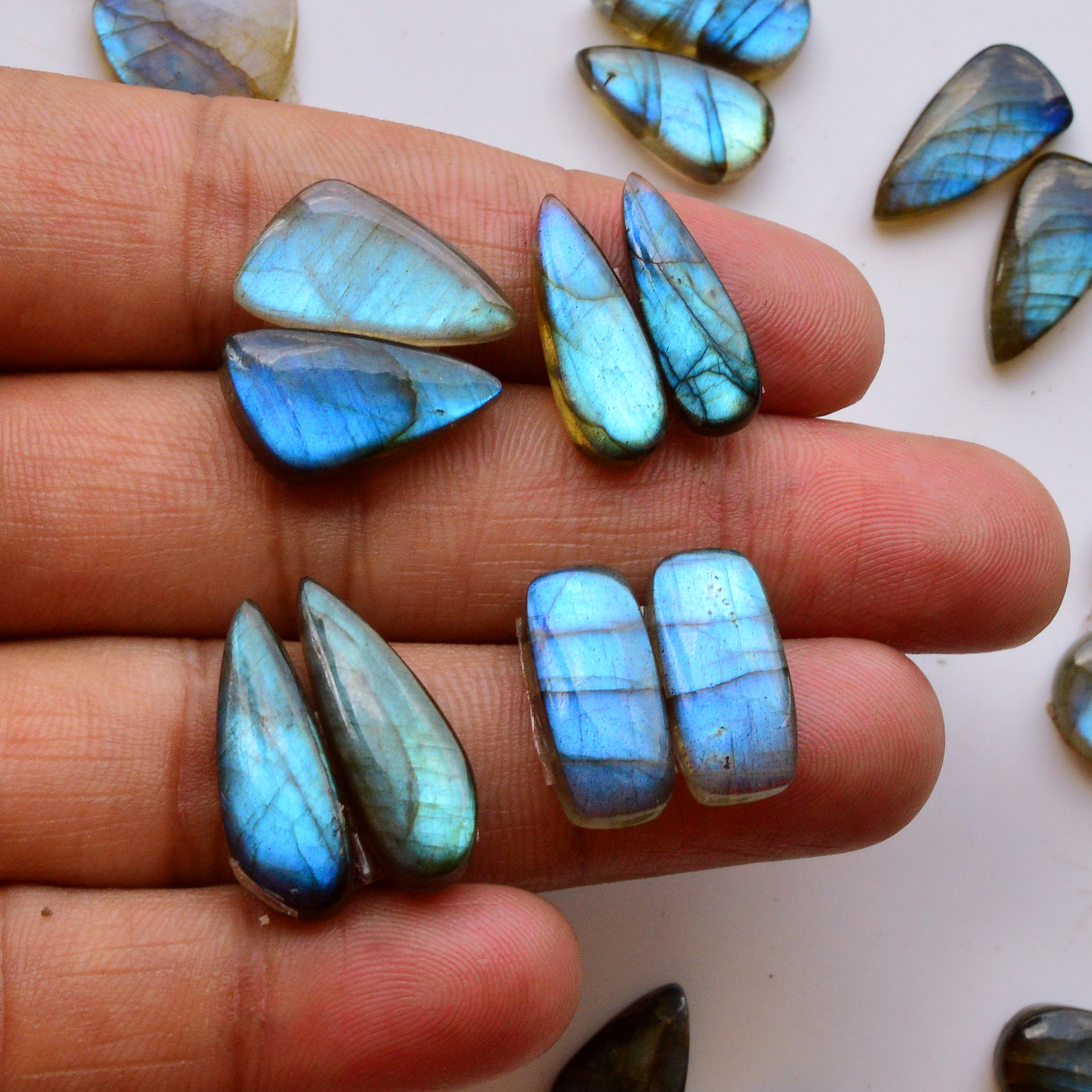 13 Pair 155Cts  Natural Labradorite Pair Gemstone Lot for jewellery making  22x8 12x12mm 19758