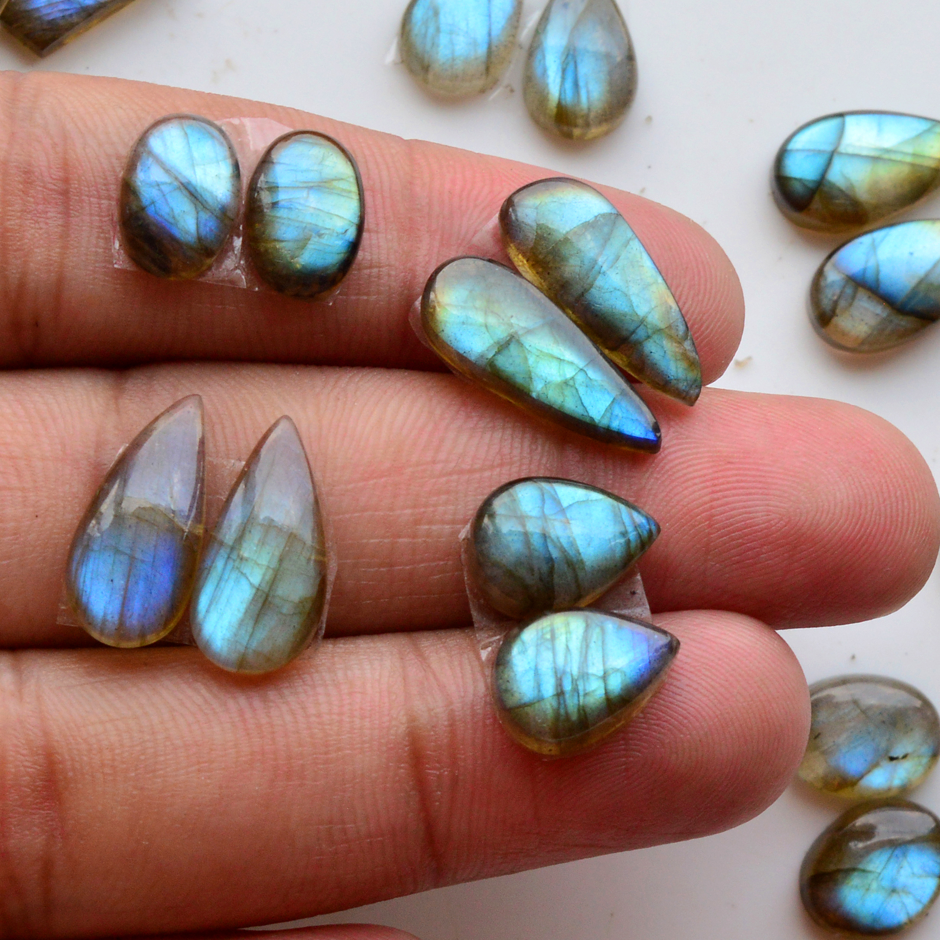 13 Pair 91Cts Natural Labradorite Pair Gemstone Lot for jewellery making 18x8 12x8mm 19759
