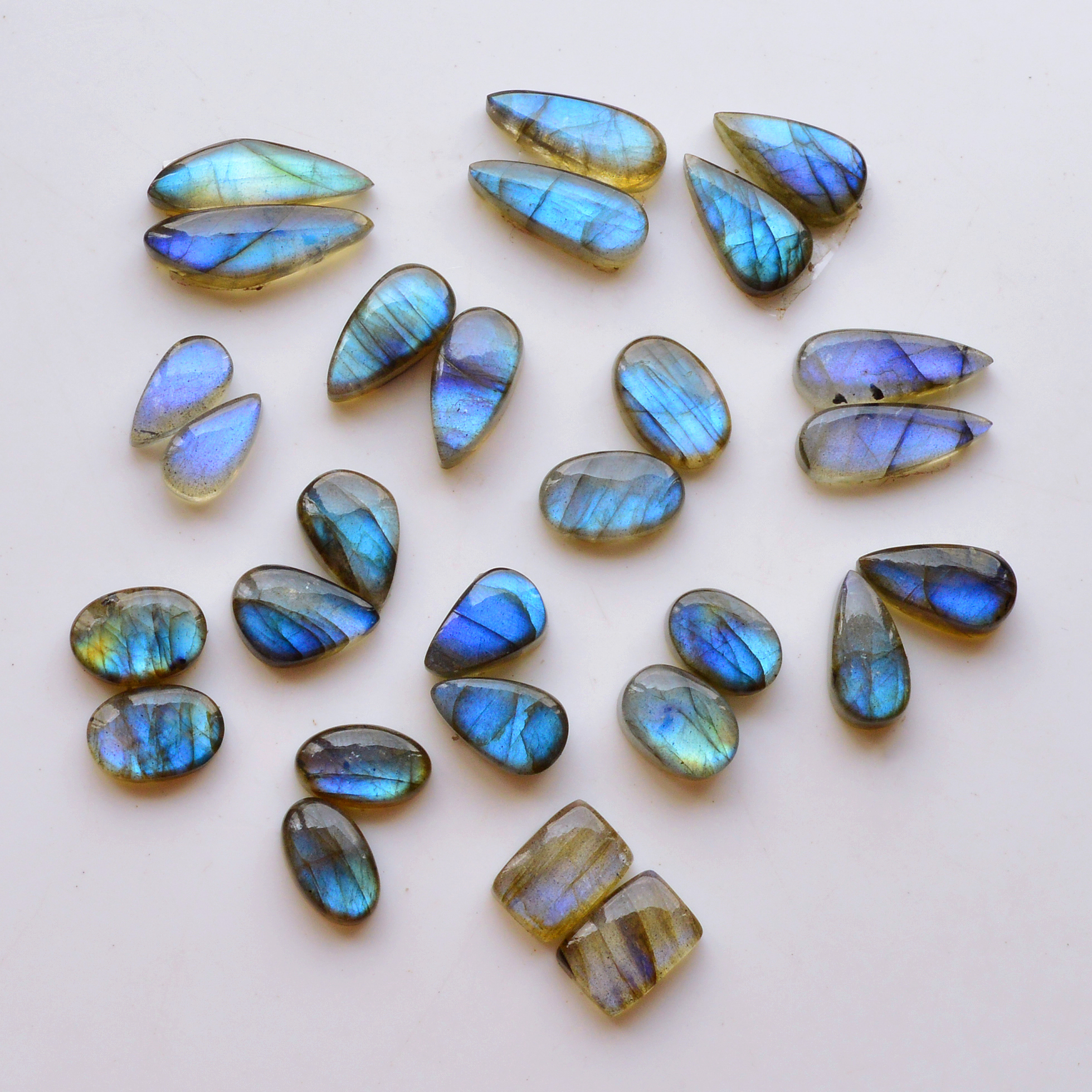 14 Pair 107Cts Natural Labradorite Pair Gemstone Lot for jewellery making 18x7 12x7mm 19762