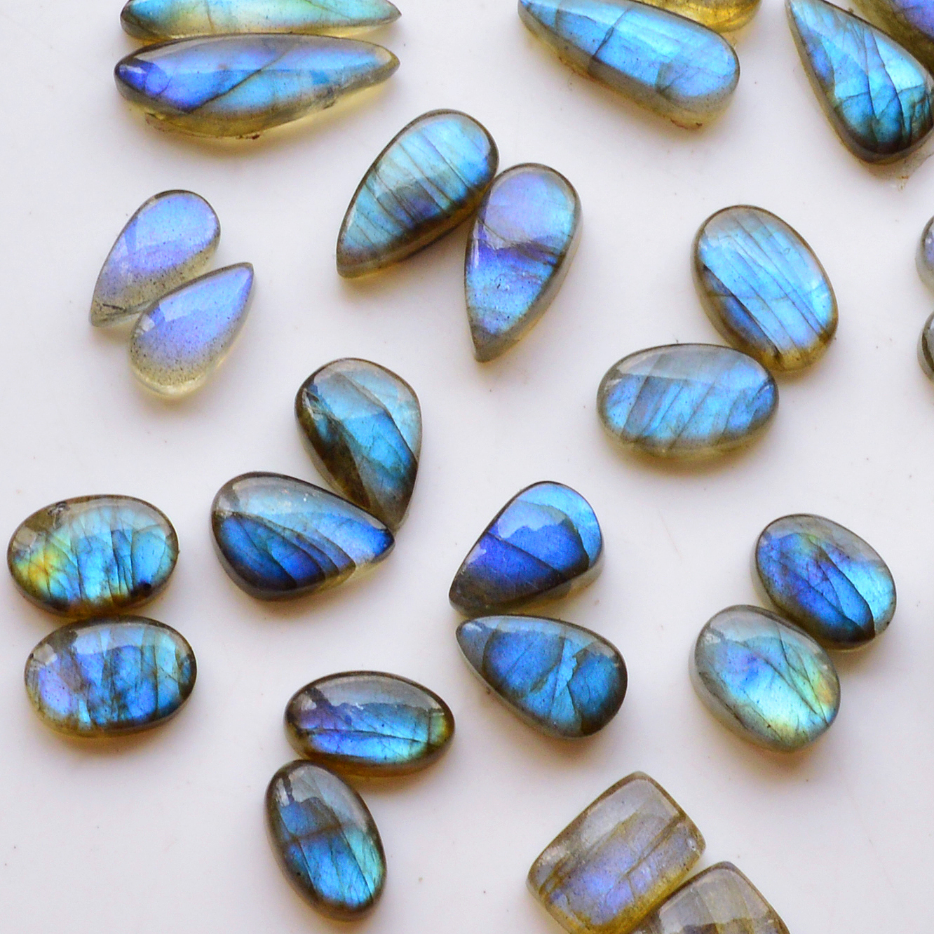 14 Pair 107Cts  Natural Labradorite Pair Gemstone Lot for jewellery making  18x7 12x7mm 19762