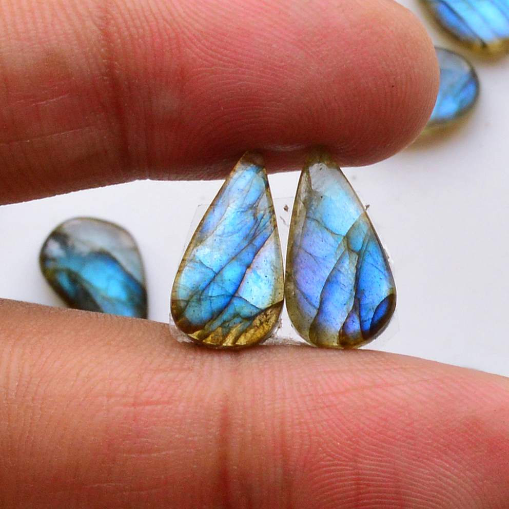 14 Pair 107Cts  Natural Labradorite Pair Gemstone Lot for jewellery making  18x7 12x7mm 19762
