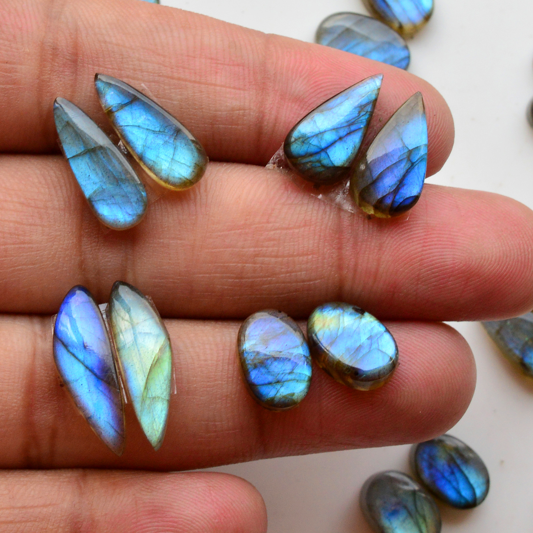 14 Pair 107Cts  Natural Labradorite Pair Gemstone Lot for jewellery making  18x7 12x7mm 19762