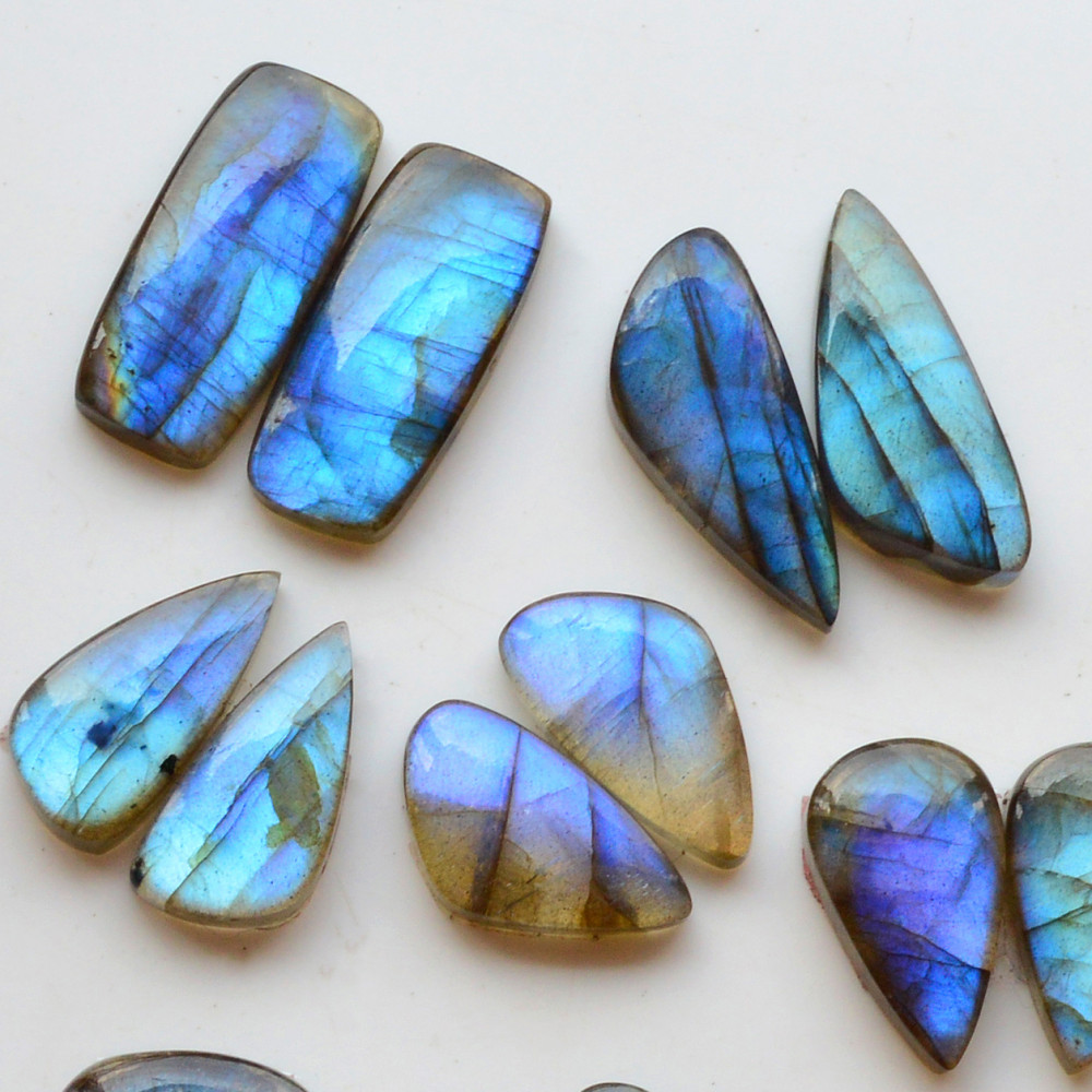 Image of 10 Pair 189Cts  Natural Labradorite Pair Gemstone Lot for jewellery making  25x11 13x13mm #19764