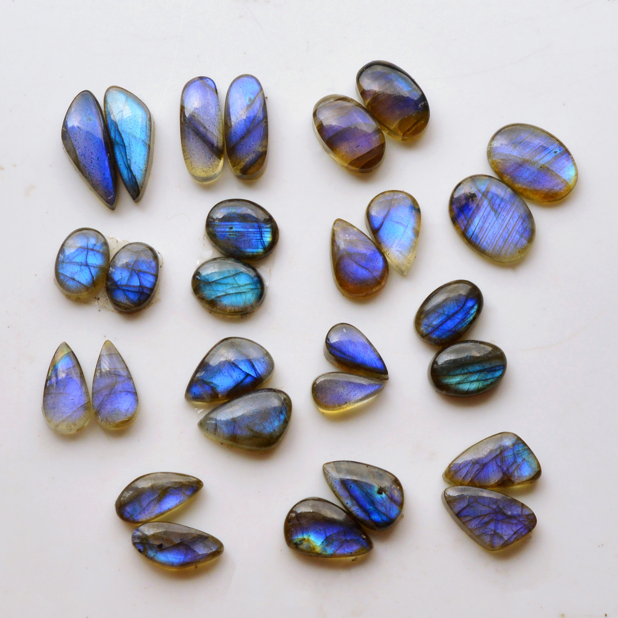 14 Pair 99Cts Natural Labradorite Pair Gemstone Lot for jewellery making 15x6 10x7mm 19766