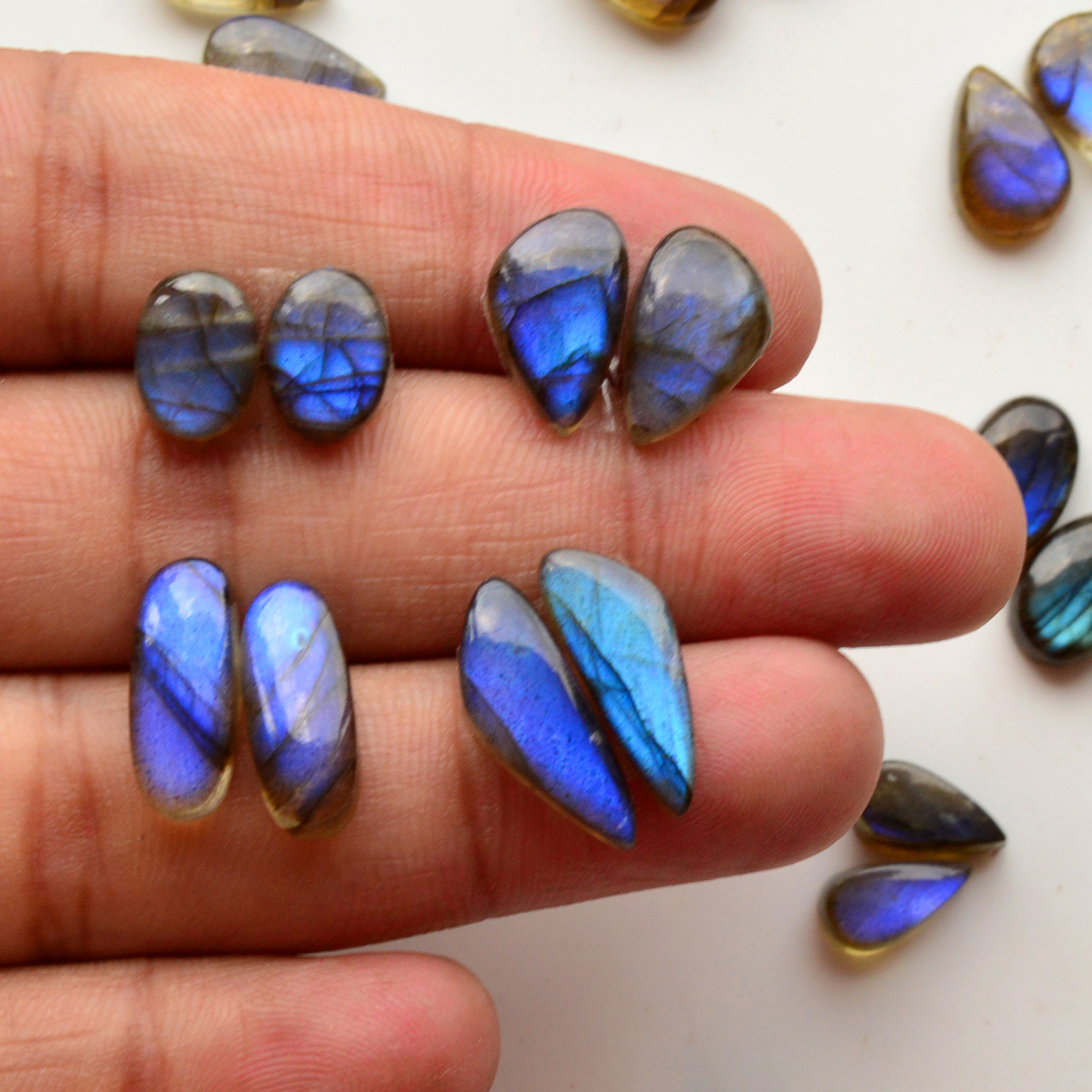 14 Pair 99Cts Natural Labradorite Pair Gemstone Lot for jewellery making 15x6 10x7mm 19766