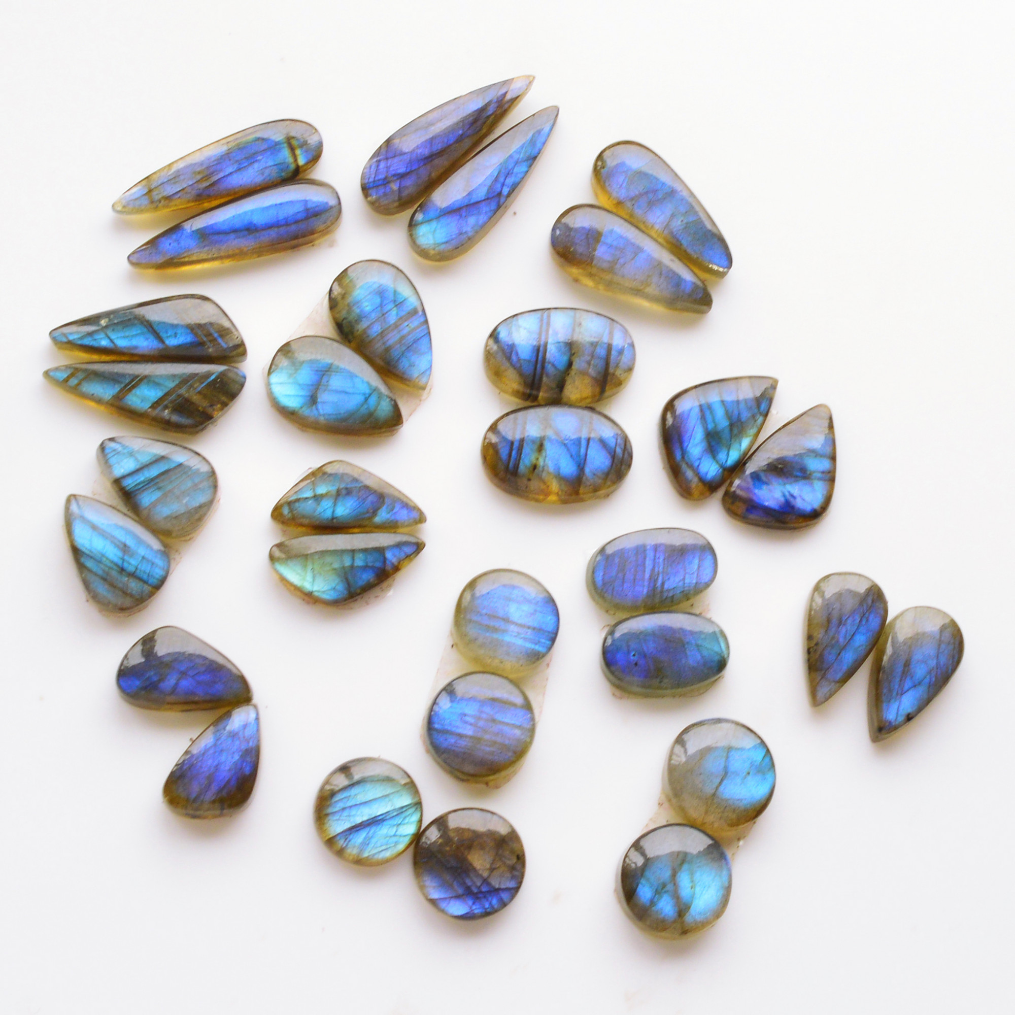 15 Pair 107Cts  Natural Labradorite Pair Gemstone Lot for jewellery making  22x7 10x10mm 19768