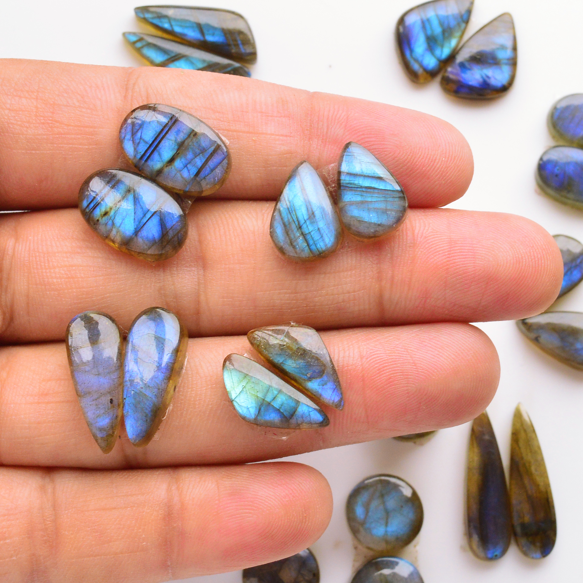 15 Pair 107Cts Natural Labradorite Pair Gemstone Lot for jewellery making 22x7 10x10mm 19768