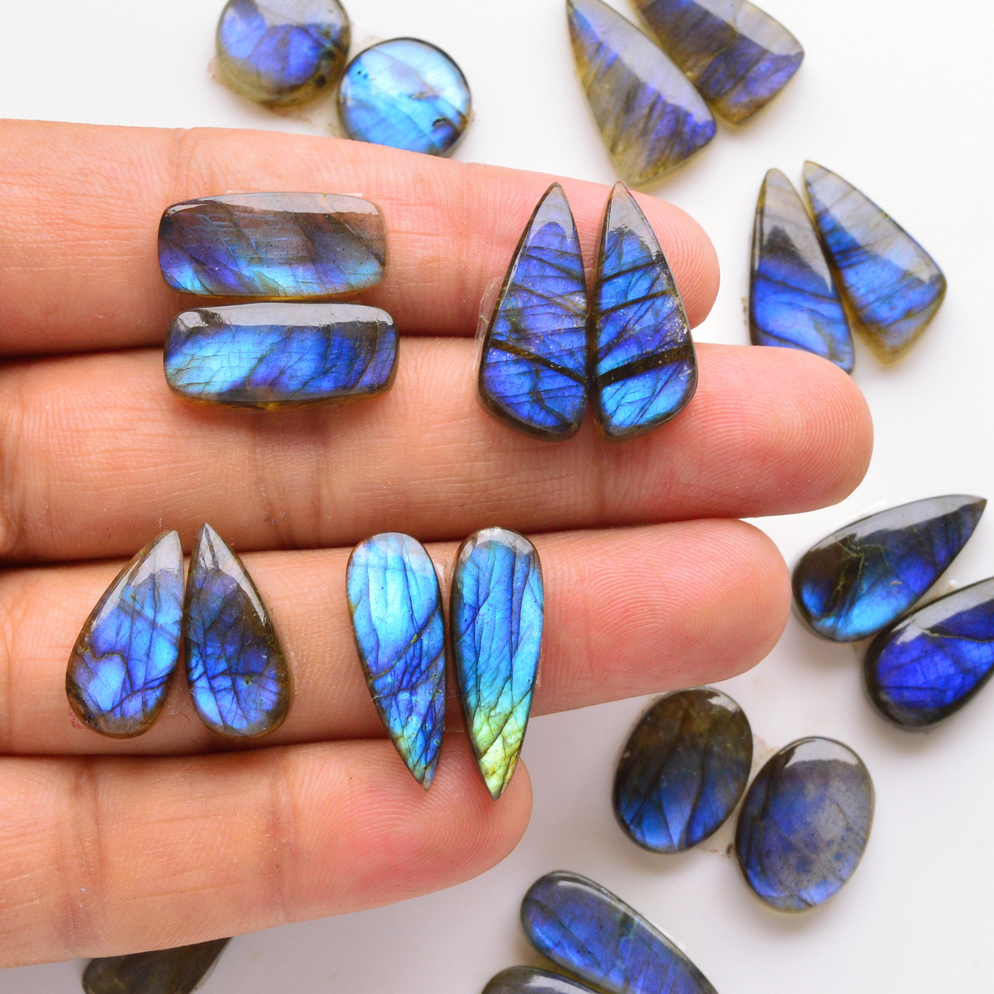 11 Pair 183Cts Natural Labradorite Pair Gemstone Lot for jewellery making 22x8 13x13mm 19769