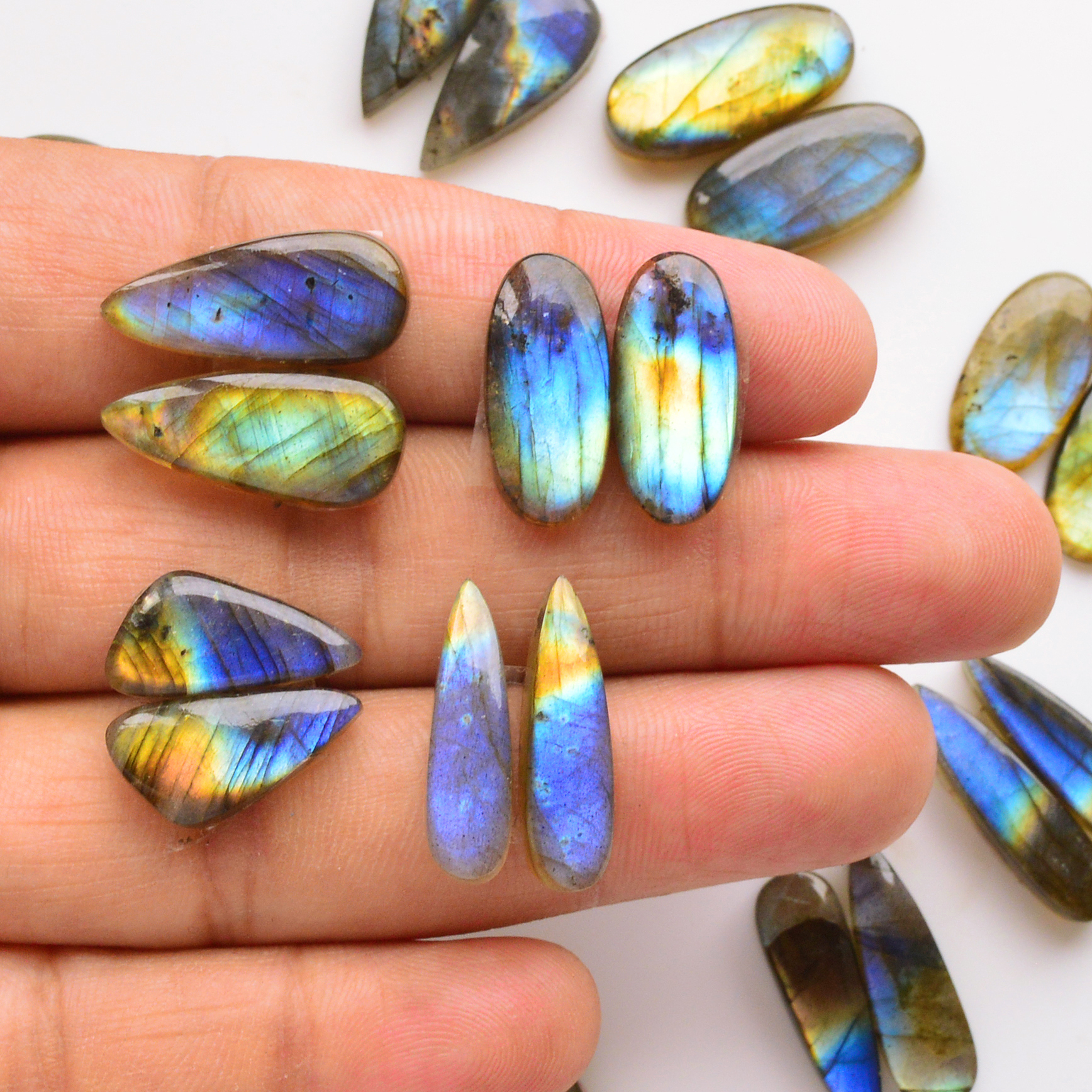 14 Pair 175Cts  Natural Labradorite Pair Gemstone Lot for jewellery making  22x6 15x9mm 19770