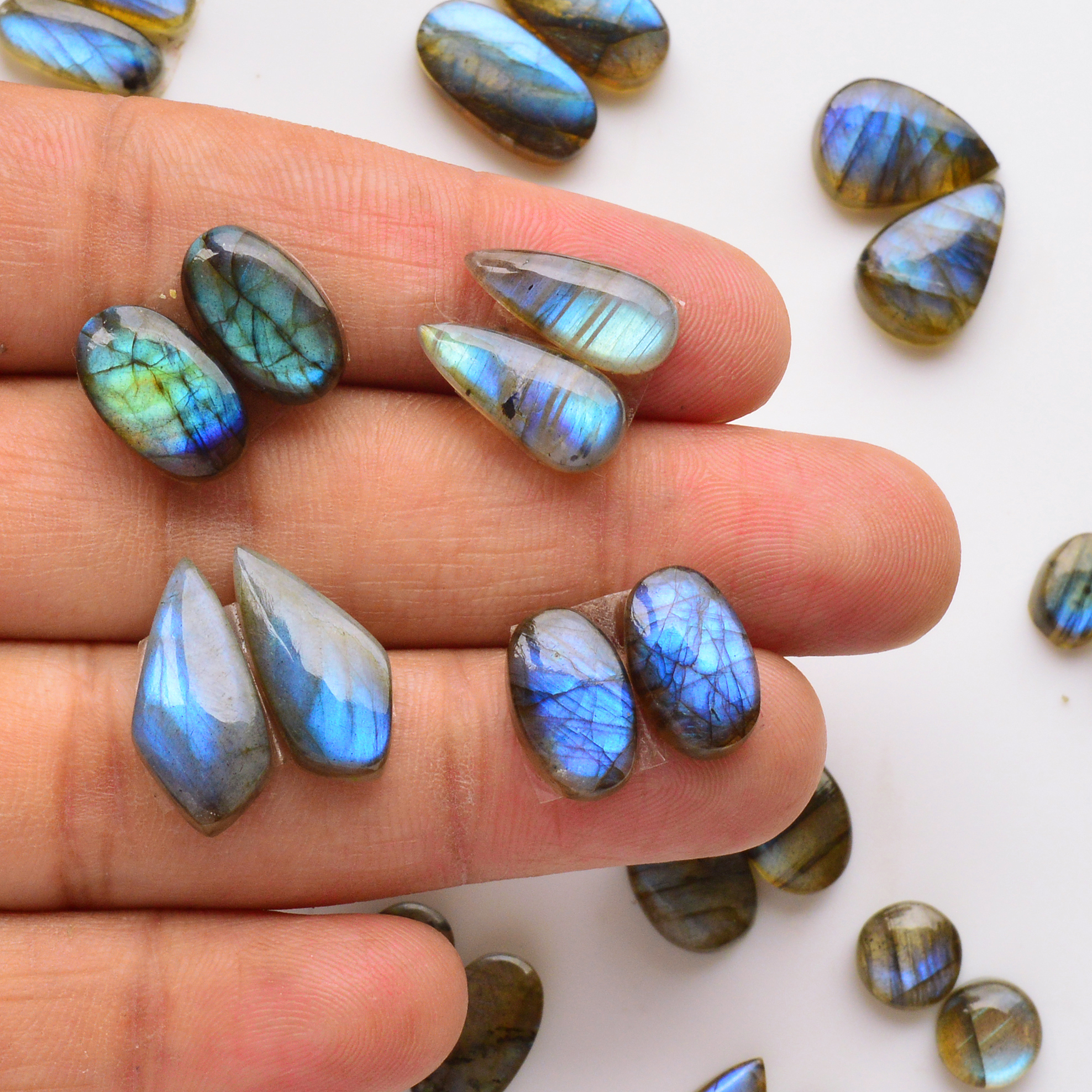 17 Pair 130Cts  Natural Labradorite Pair Gemstone Lot for jewellery making  18x8 10x10mm 19772
