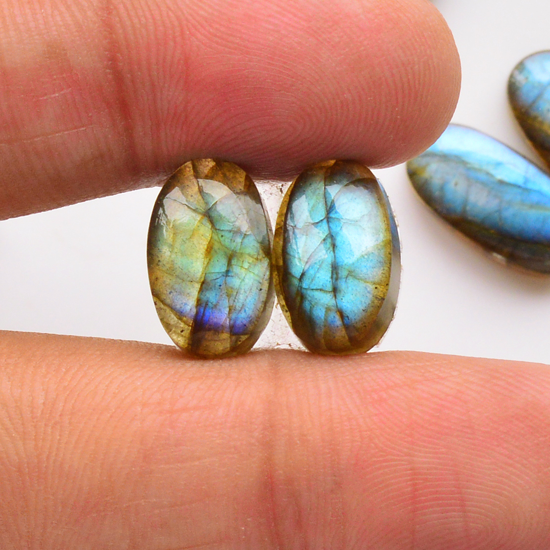 17 Pair 130Cts Natural Labradorite Pair Gemstone Lot for jewellery making 18x8 10x10mm 19772