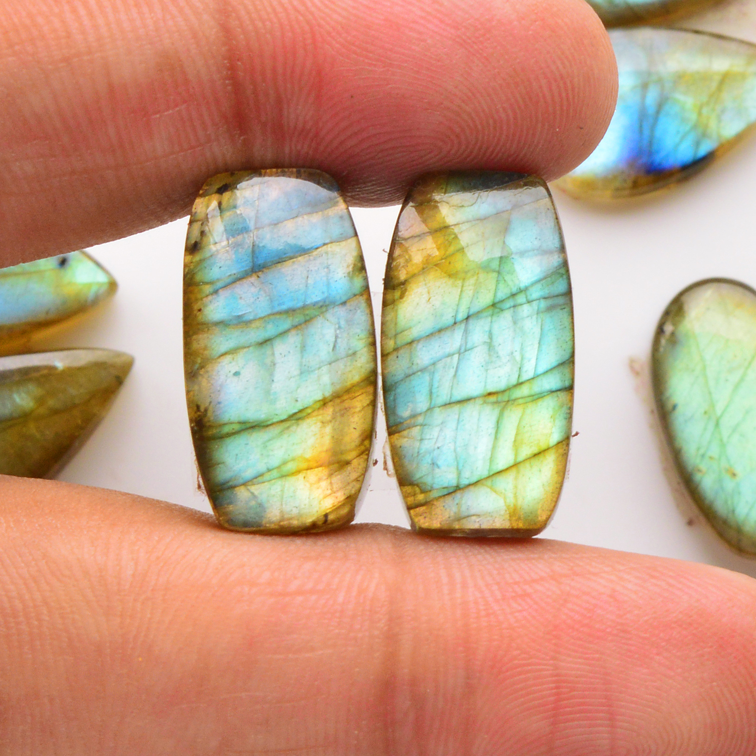 9 Pair 180Cts  Natural Labradorite Pair Gemstone Lot for jewellery making  25x13 16x9mm 19773