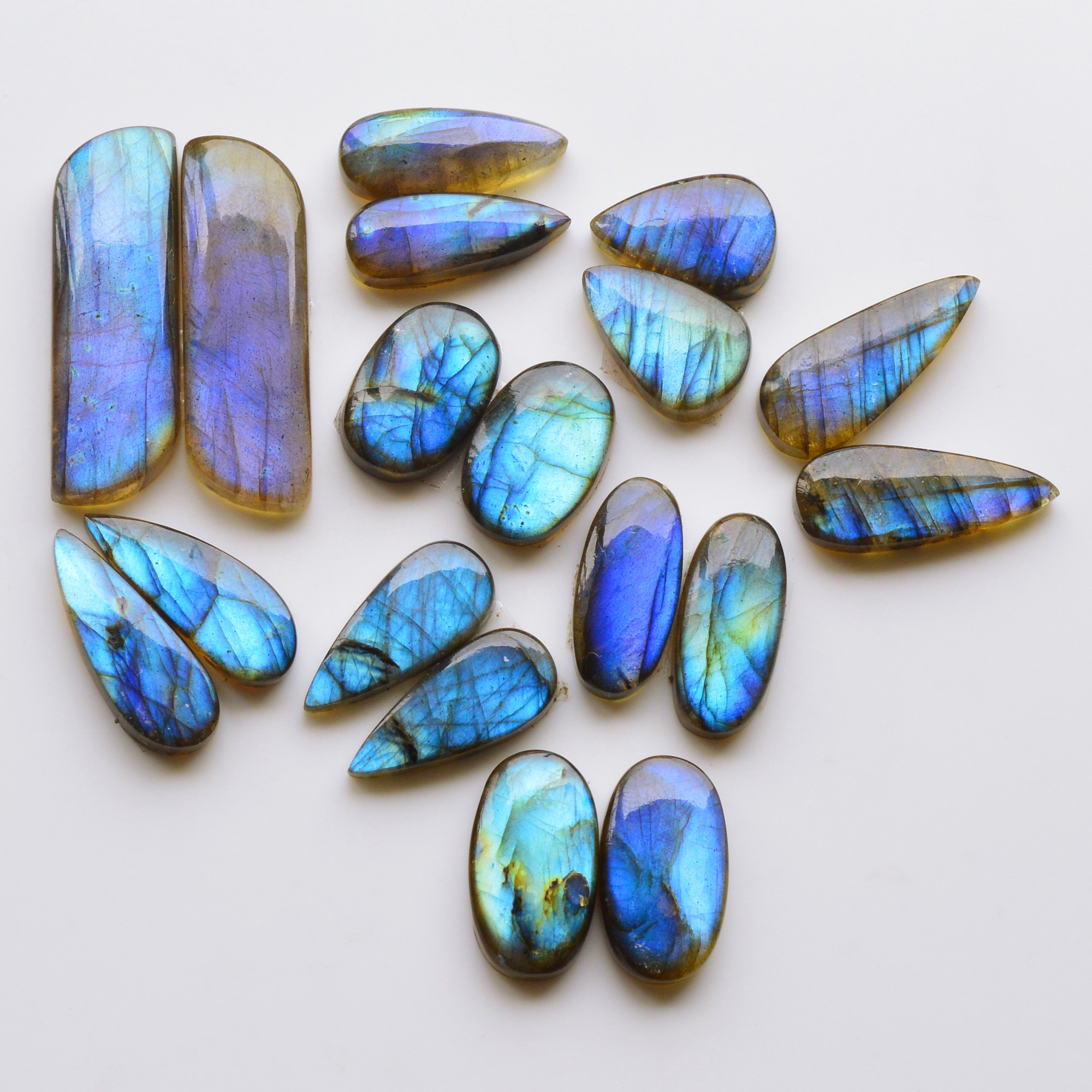 9 Pair 193Cts Natural Labradorite Pair Gemstone Lot for jewellery making 35x12 17x13mm 19781