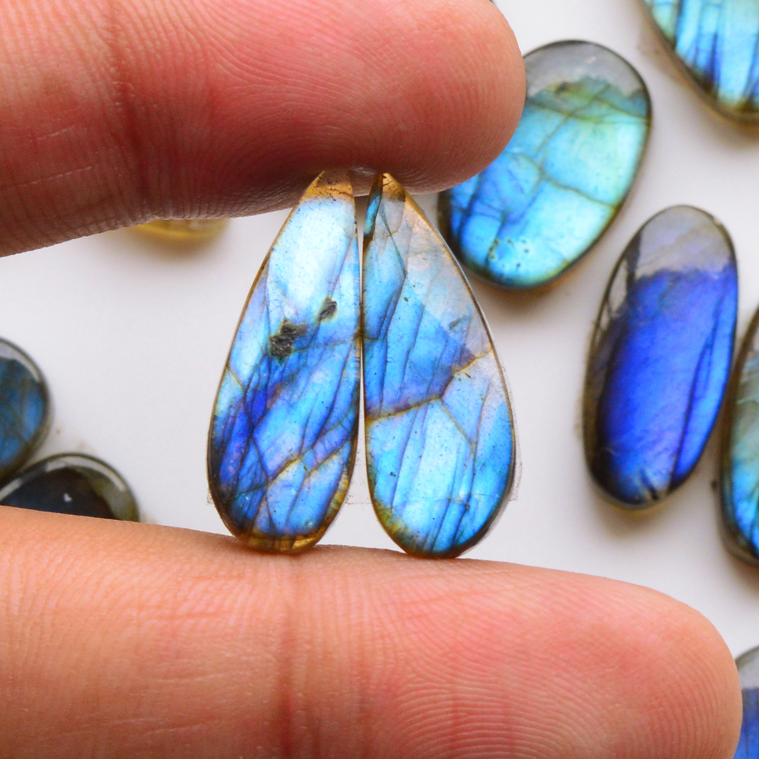 9 Pair 193Cts  Natural Labradorite Pair Gemstone Lot for jewellery making  35x12 17x13mm 19781