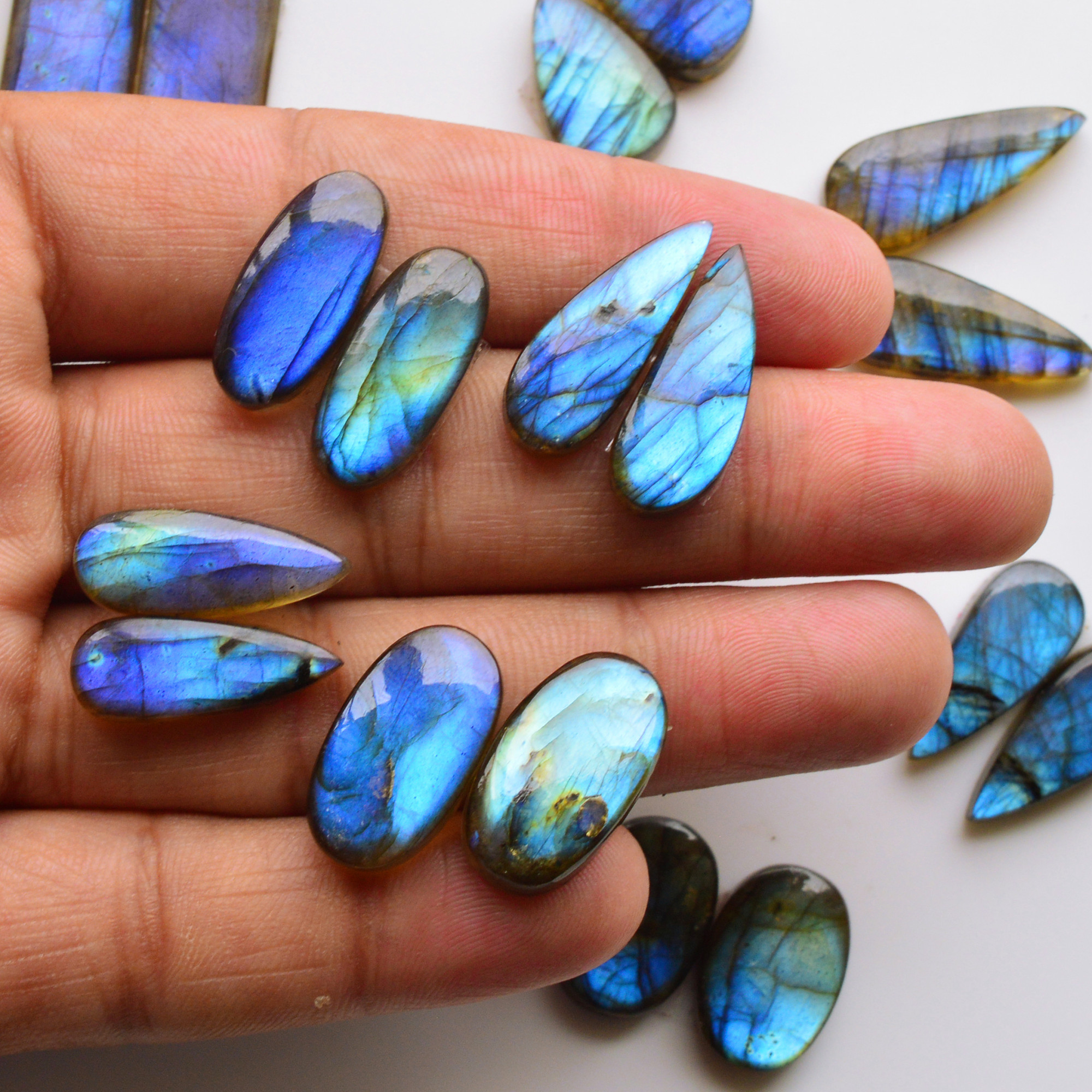 9 Pair 193Cts  Natural Labradorite Pair Gemstone Lot for jewellery making  35x12 17x13mm 19781