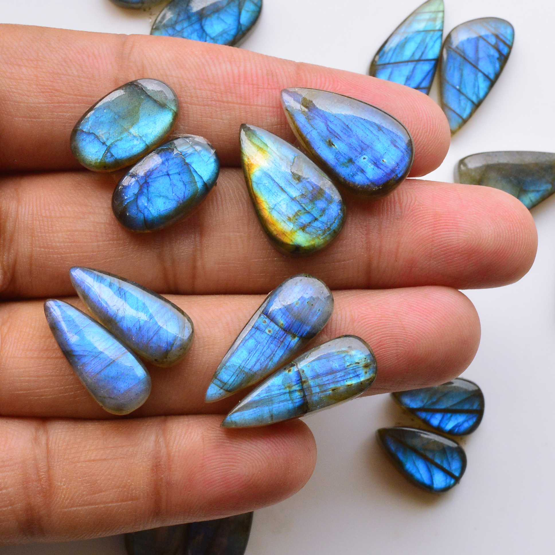 9 Pair 174Cts  Natural Labradorite Pair Gemstone Lot for jewellery making  22 x10 15x9mm 19786