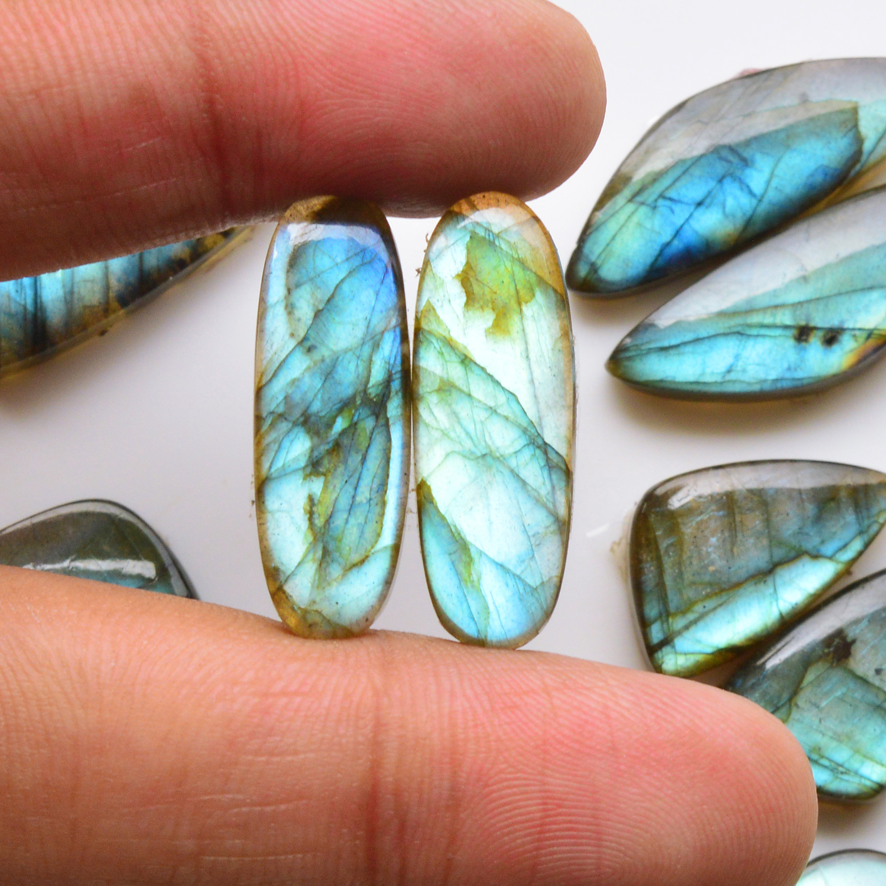 9 Pair 197Cts  Natural Labradorite Pair Gemstone Lot for jewellery making  27x12 19x12mm 19790