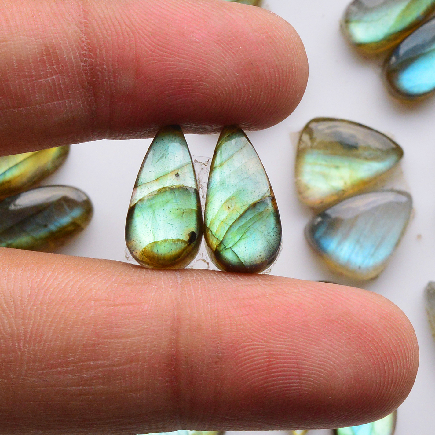 15 Pair 136Cts  Natural Labradorite Pair Gemstone Lot for jewellery making  18x7 12x7mm 19792