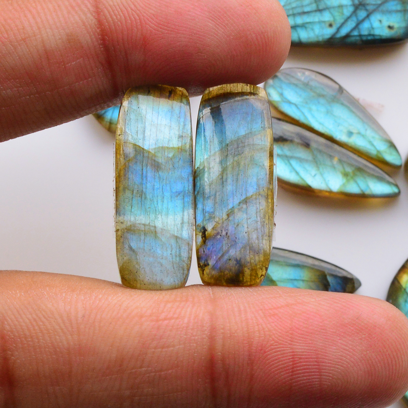 10 Pair 180Cts  Natural Labradorite Pair Gemstone Lot for jewellery making  23x11 20x11mm 19793