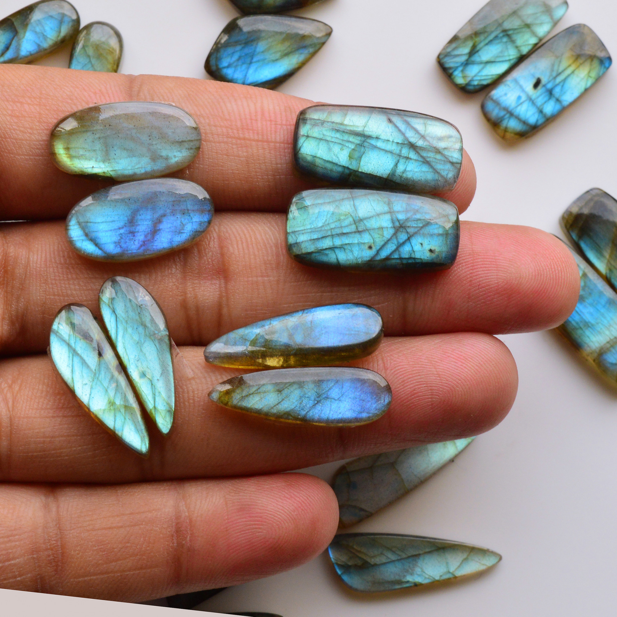 10 Pair 180Cts  Natural Labradorite Pair Gemstone Lot for jewellery making  23x11 20x11mm 19793