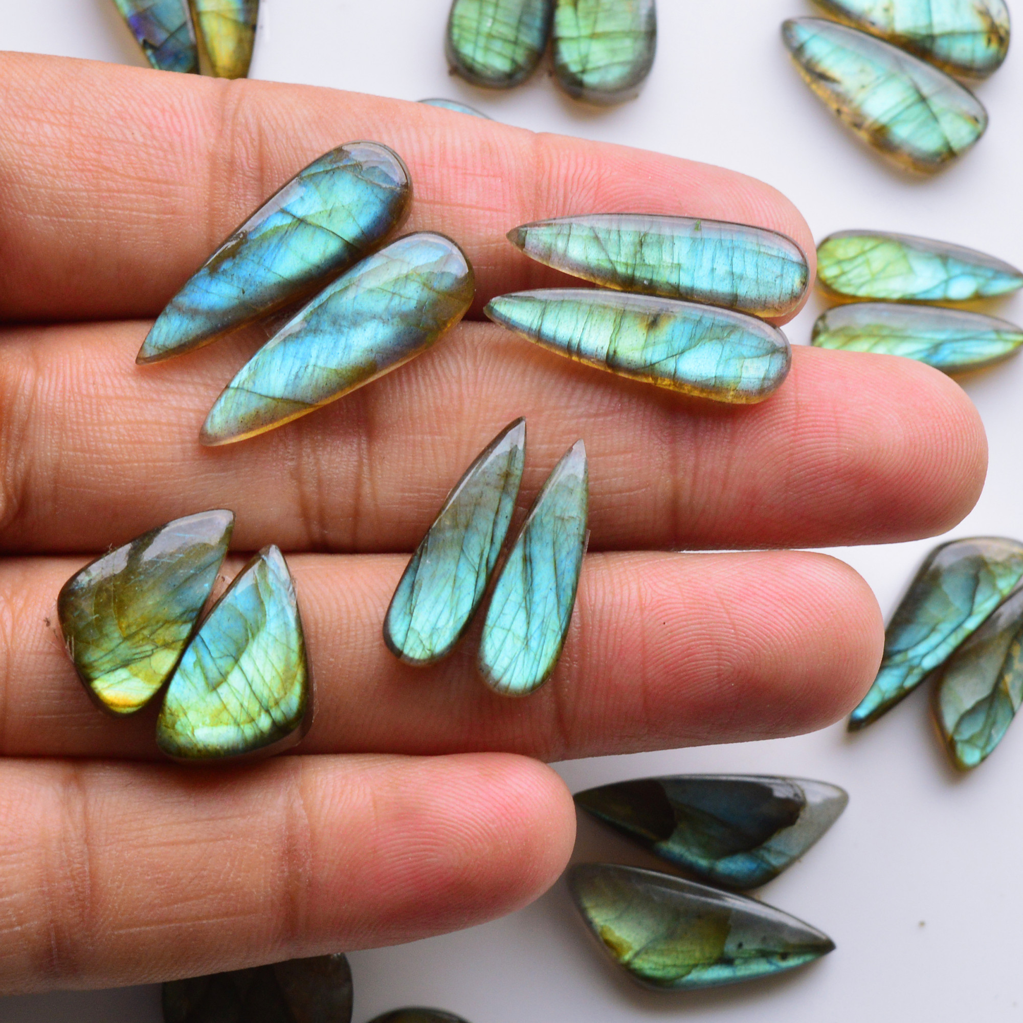 13 Pair 218Cts  Natural Labradorite Pair Gemstone Lot for jewellery making  26x8 16x16mm 19794