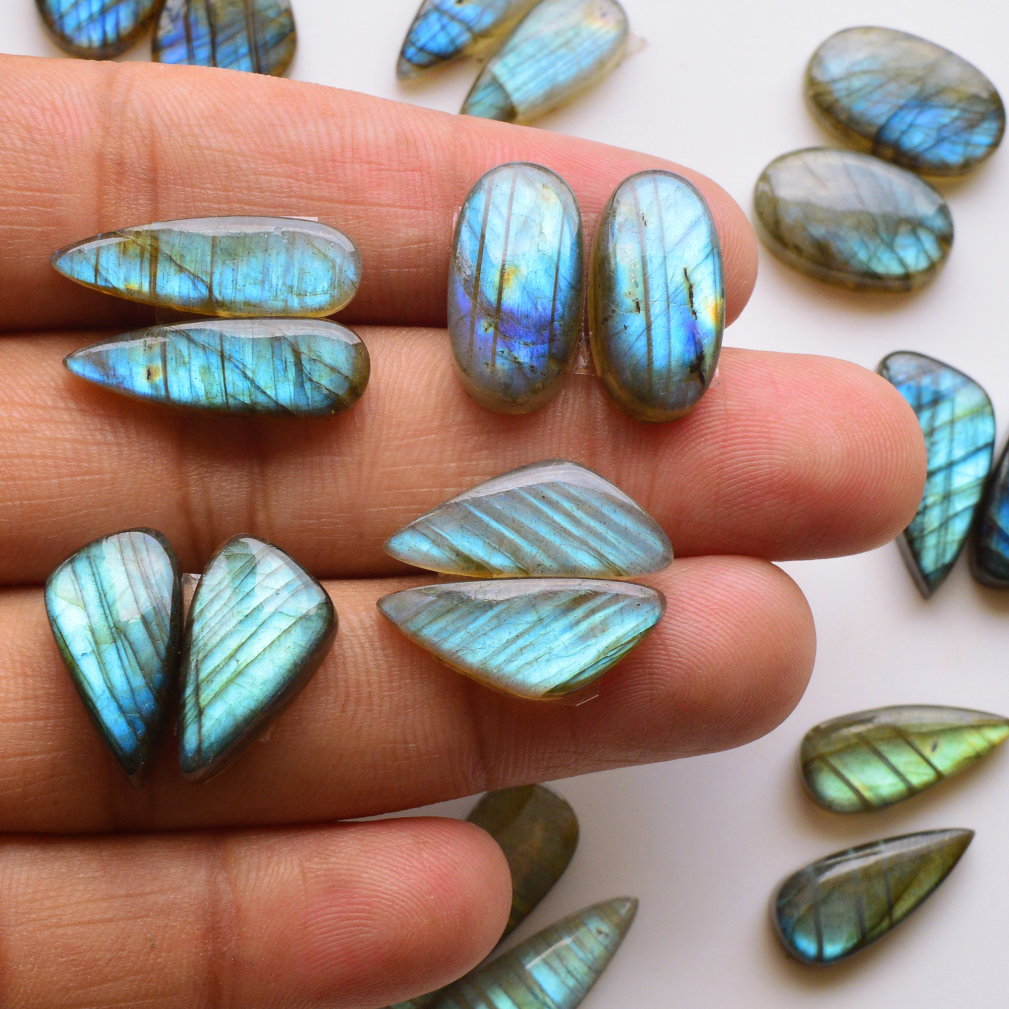 12 Pair 171Cts  Natural Labradorite Pair Gemstone Lot for jewellery making  22x7 18x12mm 19795