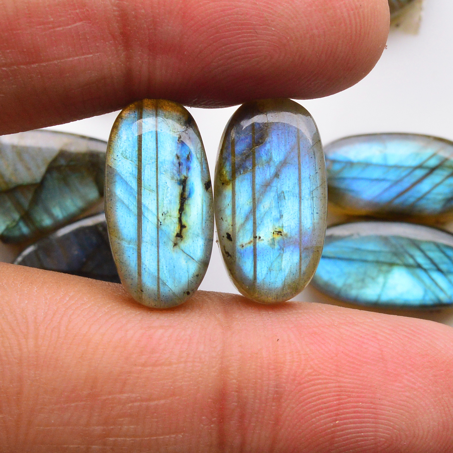 12 Pair 220Cts  Natural Labradorite Pair Gemstone Lot for jewellery making  27x8 18x18mm 19796