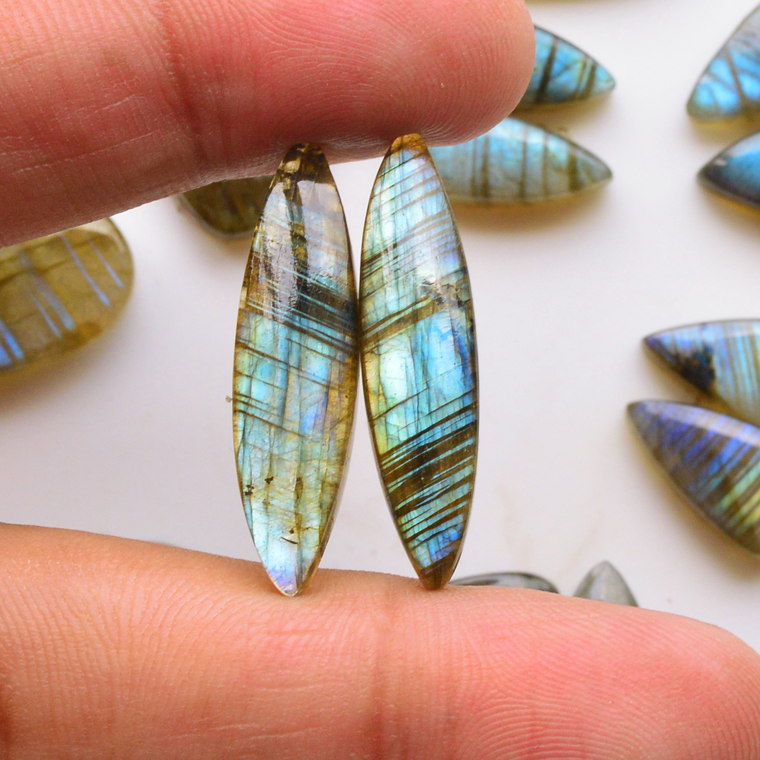 11 Pair 134Cts Natural Labradorite Pair Gemstone Lot for jewellery making 22x7 11x7mm 19798