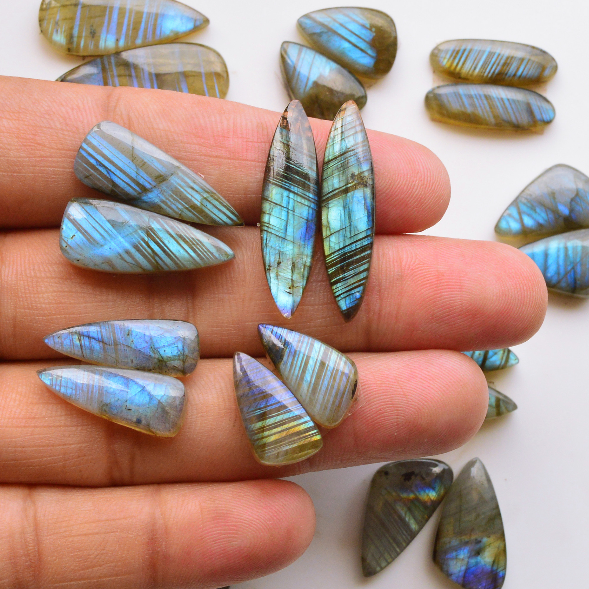 11 Pair 134Cts  Natural Labradorite Pair Gemstone Lot for jewellery making  22x7 11x7mm 19798
